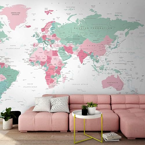 Miniatura 3 de Murwall Map Wallpaper Political World Map Wall Mural Pink Map Wallpaper Green Map Wall Mural Living Room