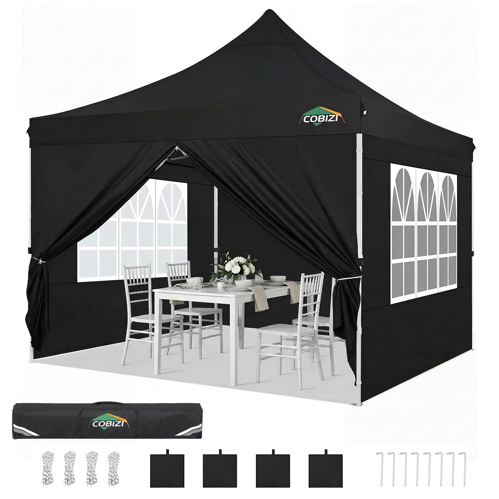 COBIZI 10x10 Pop up Canopy Tent for Parties, Easy Setup, 4 Walls,4 Sandbags