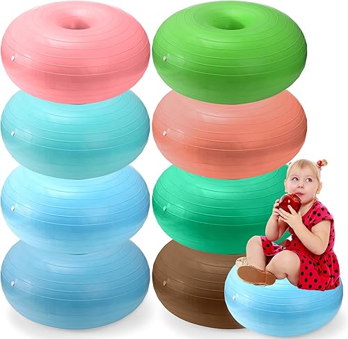 8 Pcs Flexible Seating for Classroom Elementary Inflatable Ball Chairs for Kids Exercise Balance Chair Wobble Cushion Seat Donut Ball Chair with