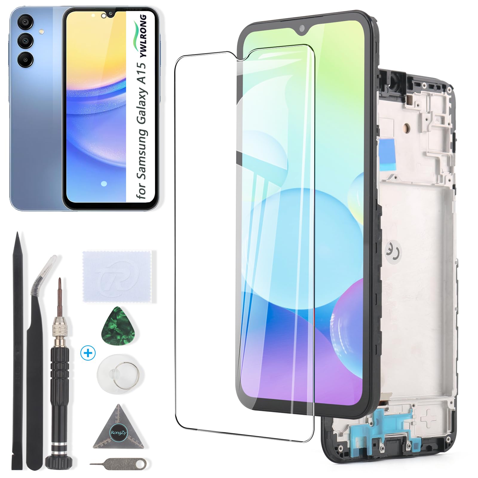 YWLRONG LCD for Samsung Galaxy A15 5G LCD Display Touch Screen Digitizer Assembly for Samsung A15 A155F A156U Replacement with Kit （Black）