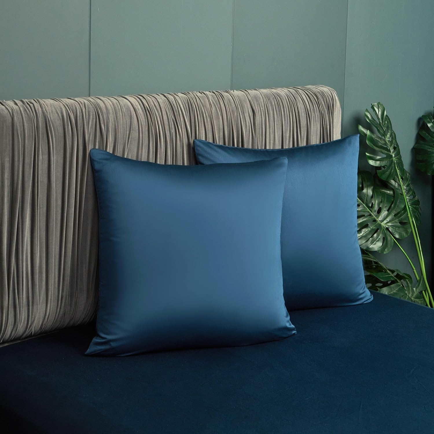Luofanfei Bambus Bettwäsche 135x200 cm Petrol Blau Sommer Kühlende Uni Bambusfasern Lyocell Glänzend Bettwäsche Set Atmungsaktiv Bamboo Zweiteilig Bettbezug 135 200 Einzelbett mit Reissverschluss