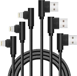 Cabo carregador para iPhone 3 m, 3 unidades, cabo Lightning de 90 graus, cabo de carregamento USB para jogos compatível com iPhone 12 Pro/11/Pro/Max/X/XS/XR/XS Max/8/Plus/7/7 Plus/6 (preto, 3 m)