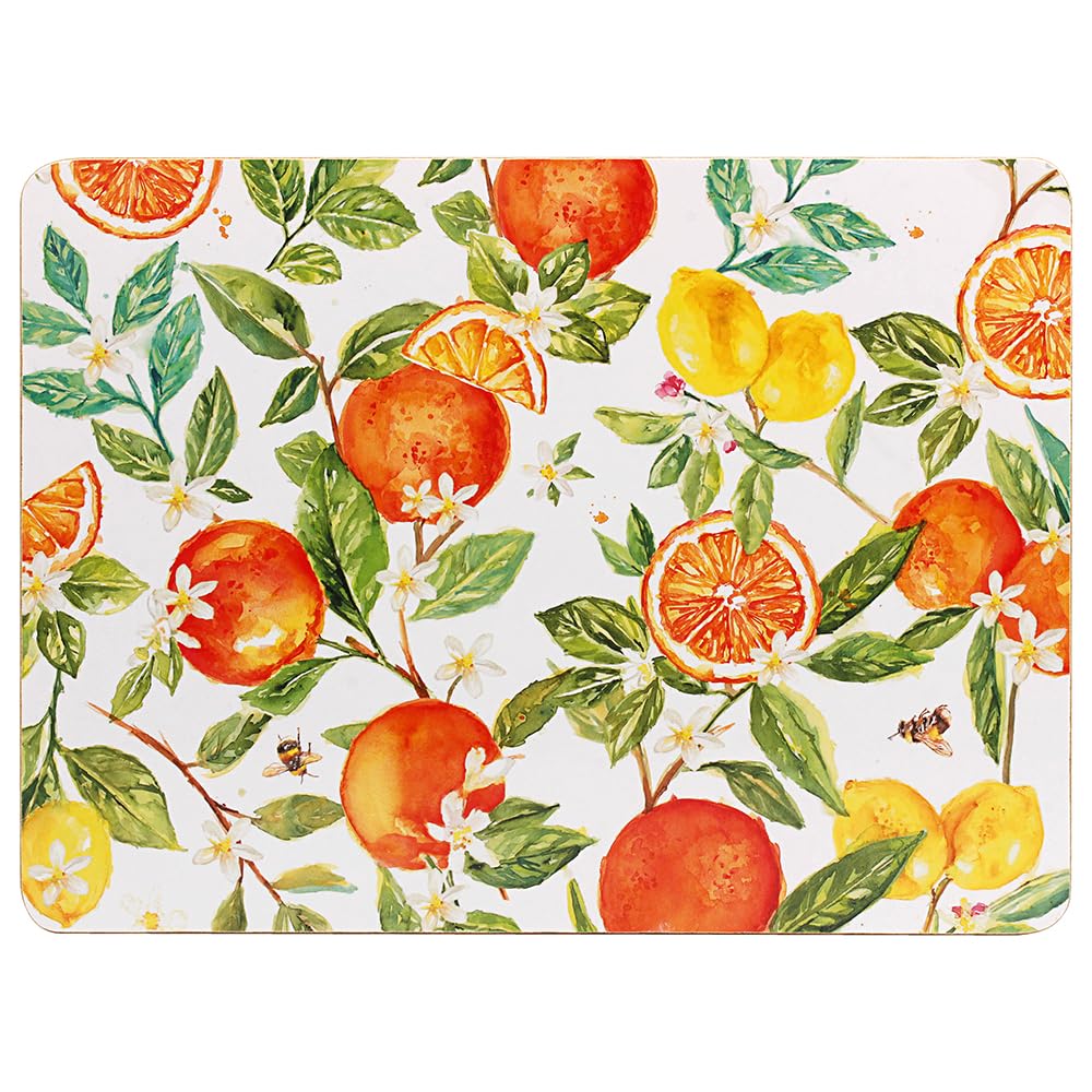The Leonardo Collection Oranges & Lemons Jennifer Rose Wood Oranges & Lemons Placemats Set of 4 for Kitchen & Dining | Durable Table Mats for Everyday Use | Table Accessories Easy to Clean Place Mats