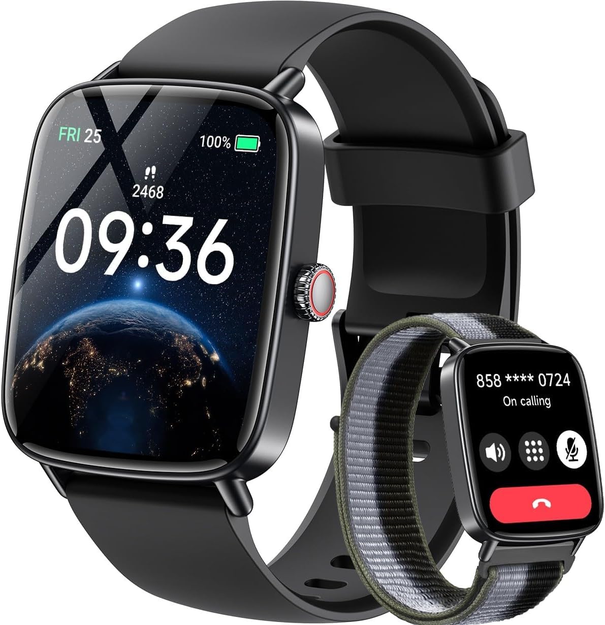 Gydom Smartwatch Herren mit Telefonfunktion 1.85" HD 2 Armbänder Fitnessuhr Fitness Tracker Herzfrequenz/SpO2/Schlafmonitor/IP68 Wasserdicht Sportuhr Schrittzähler Uhr für Samsung Android iOS Schwarz