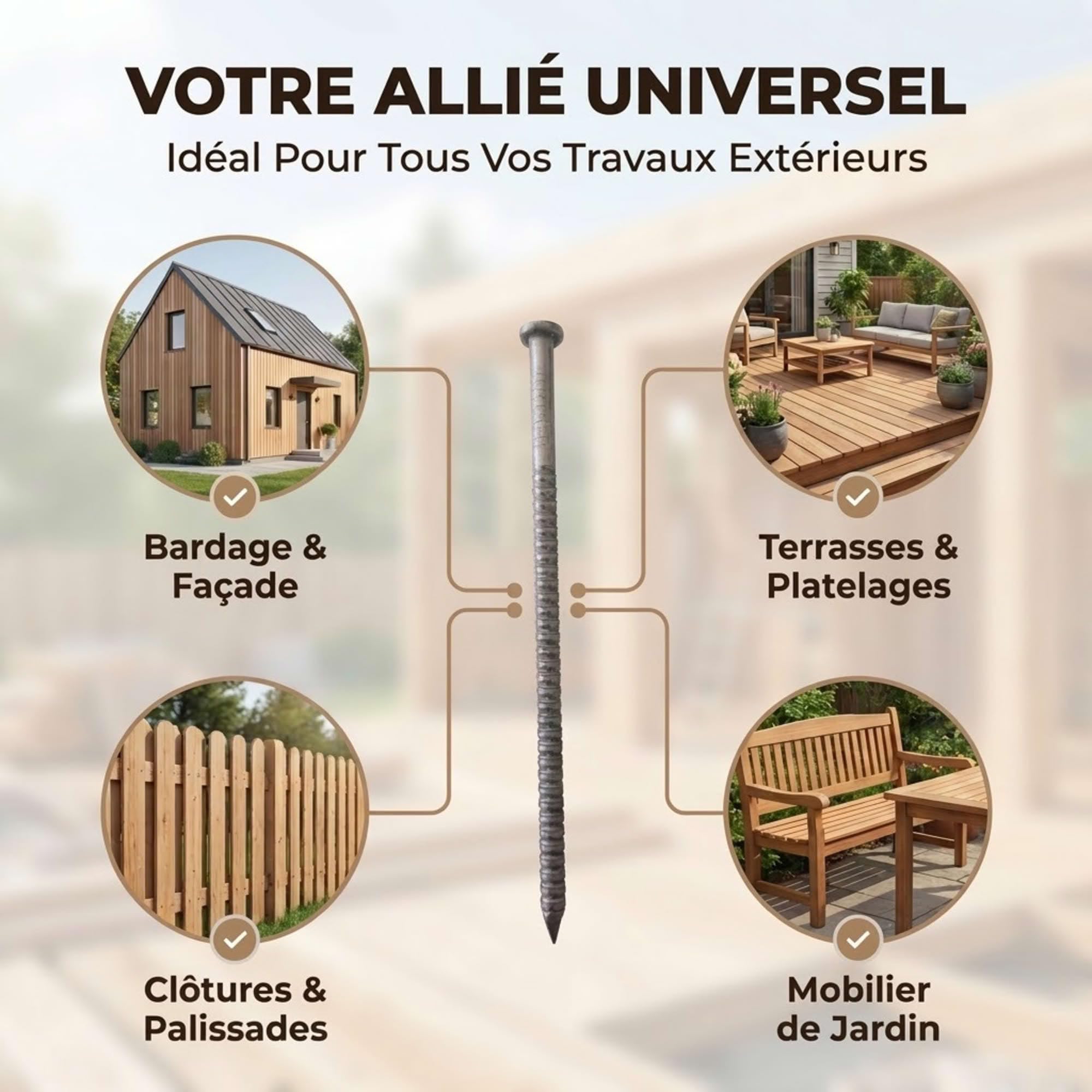 Pointes/clous annelés anti-retrait - Lot de 1kg (environ 350) - inox A4 anti-rouille - Longueur 50 mm - Diamètre 2,5 mm