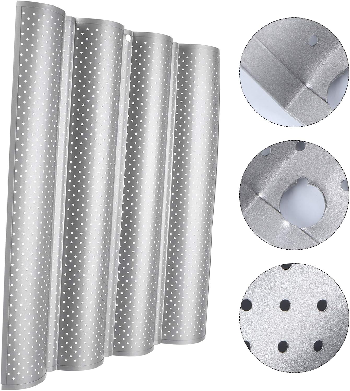 Baking Bread Stick Wave Stick Baking Tray French Bread Pan for Home Bakery Use Slot Design Easy to Clean Silver