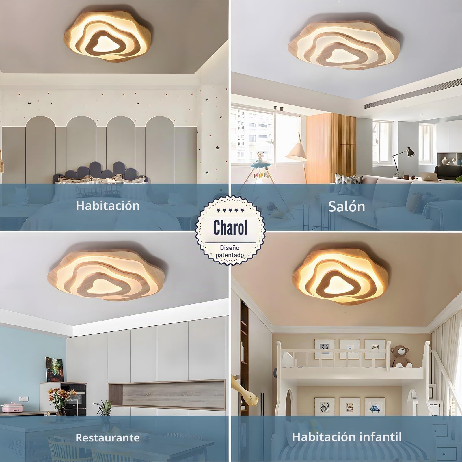 Plafón LED De Madera, Nubes Ø57cm 50W=3500lm, Plafón Regulable Para Dormitorio Infantil 3000K-6000K, Lámpara De Salón Pantalla Acrílica En Forma De Corazón, Lámpara De Techo Infantil Redonda