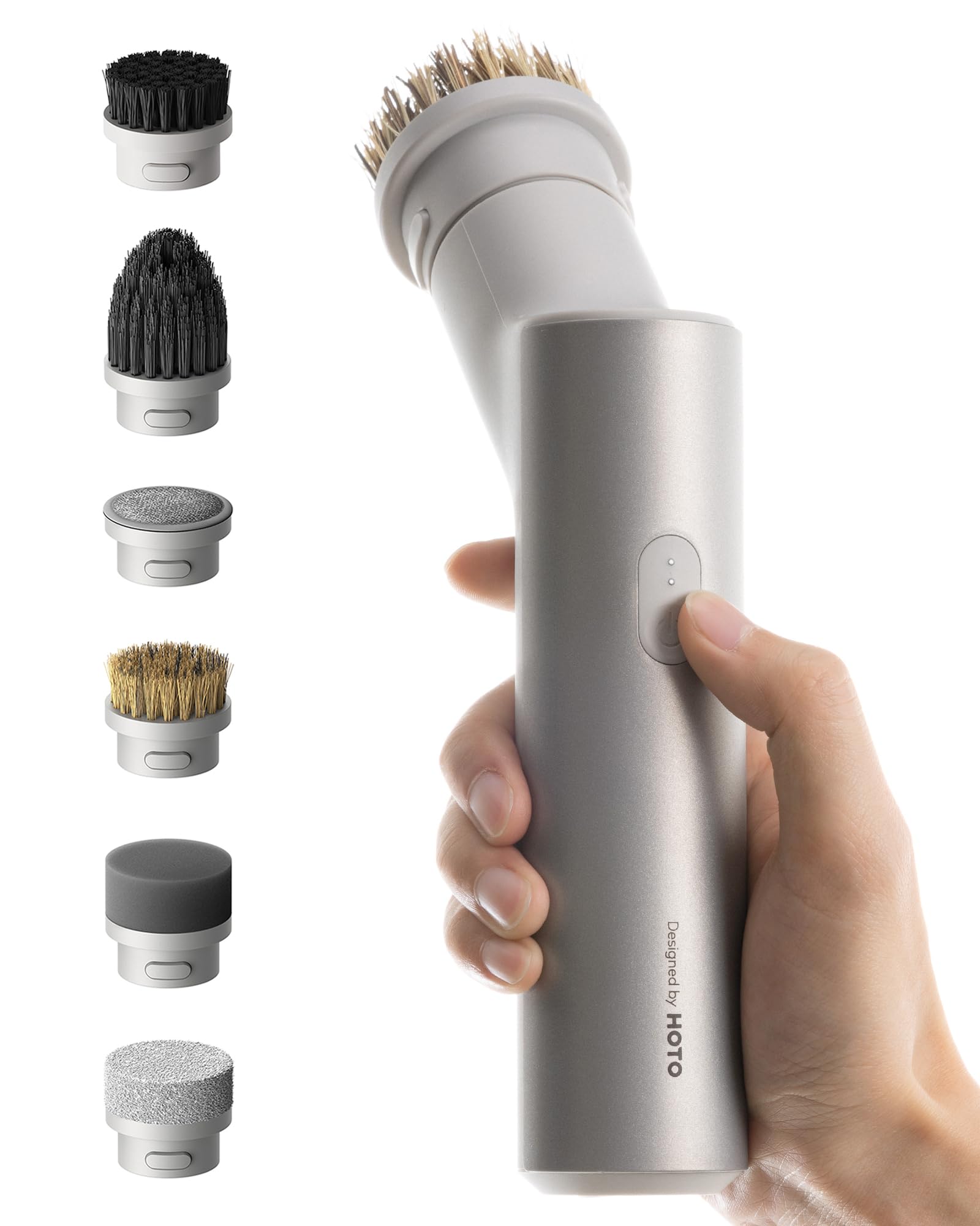 HOTO Handheld Short-Handle Electric Spin Scrubber, IPX7 Waterproof Cordless Scrubber Brush, Bathroom Cleaning Brush, Max 22 in-lb, with 9 Brush Heads for Bathroom, Shower, Kitchen, Sink, Tile