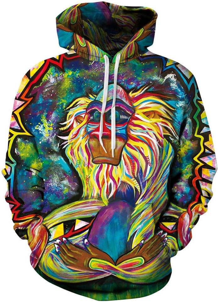 Unisex Animal Print Blouse Sweatshirt Hooded Pullover with Kangaroo Pocket