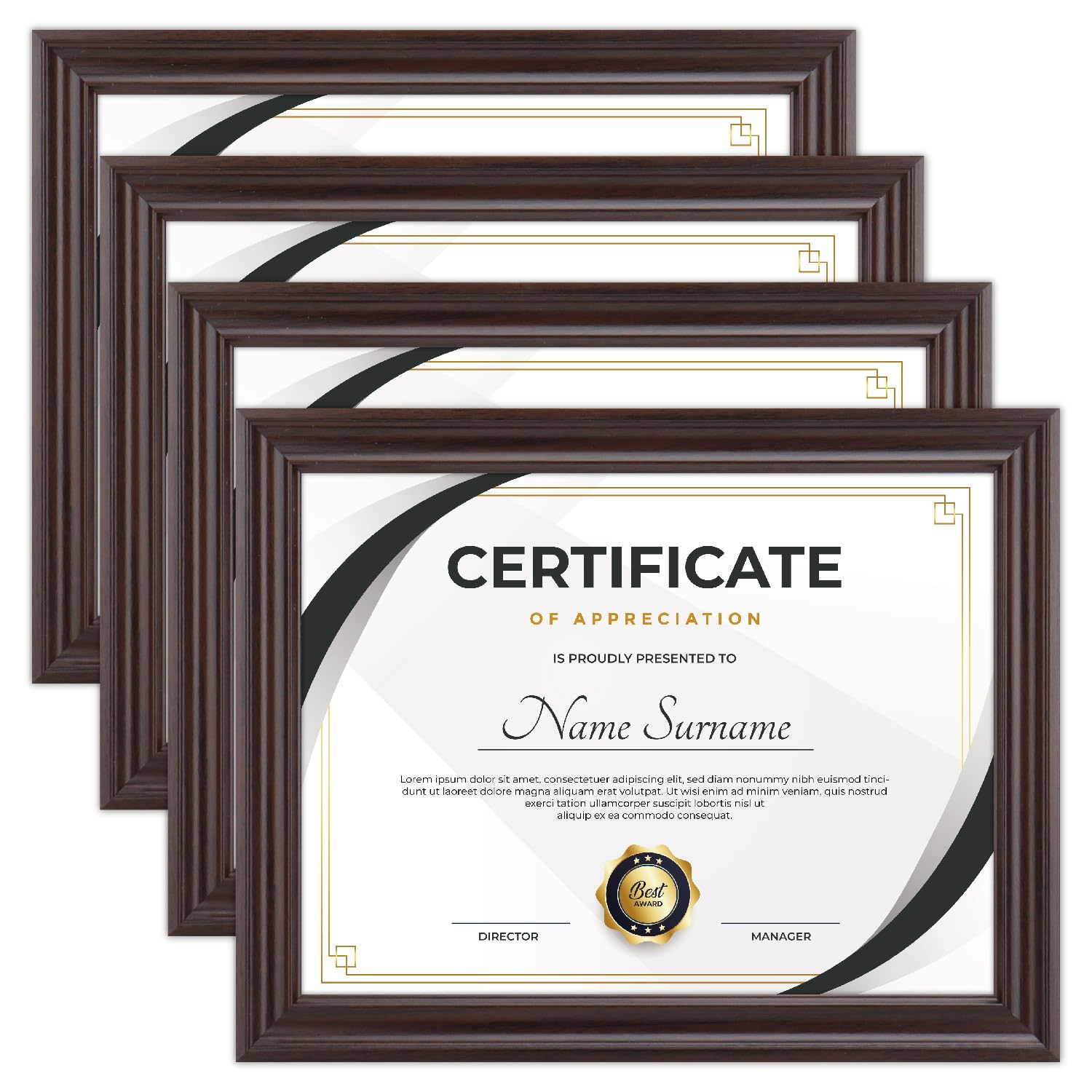 Toner Depot8.5x11 Certificate Frame,Document frames for Wall Or Tabletop Display,Diploma Frames For Degree Award with Real Glass Front,Set of 4 (Brown)