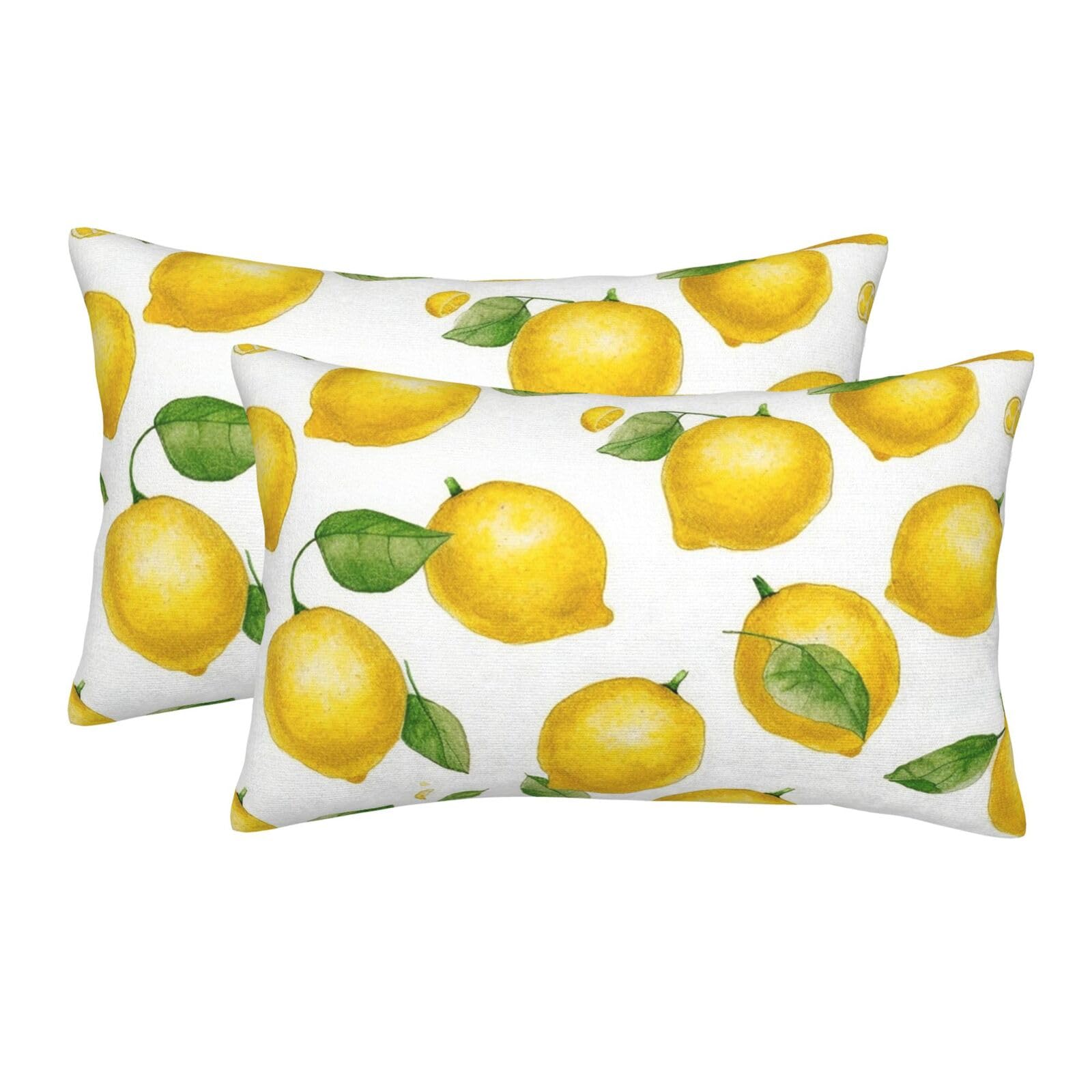 2 Pack Standard Size Pillow Cases for Hair and Skin Soft Breathable Pillow Case Covers with Hidden Zipper Yellow Lemon Pillowcase 16"x24" Pillow Cover for Sleeping Gift