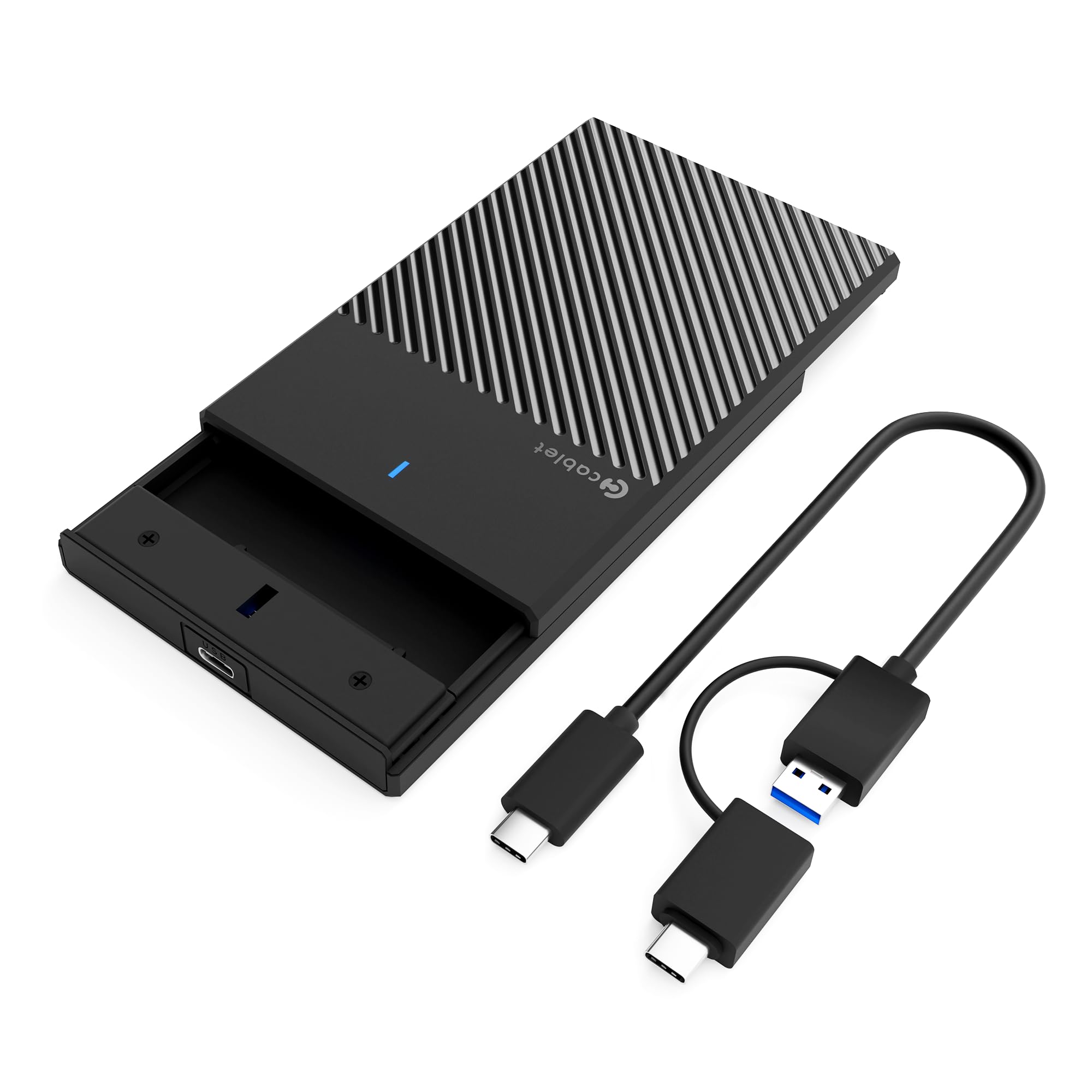 Cablet 2.5 Inch SATA Type C 3.1 HDD/SSD 6GBPS Speed Portable External Enclosure, 7mm and 9.5mm, Tool-Free Design, Supports UASP Max 6TB (Type C)