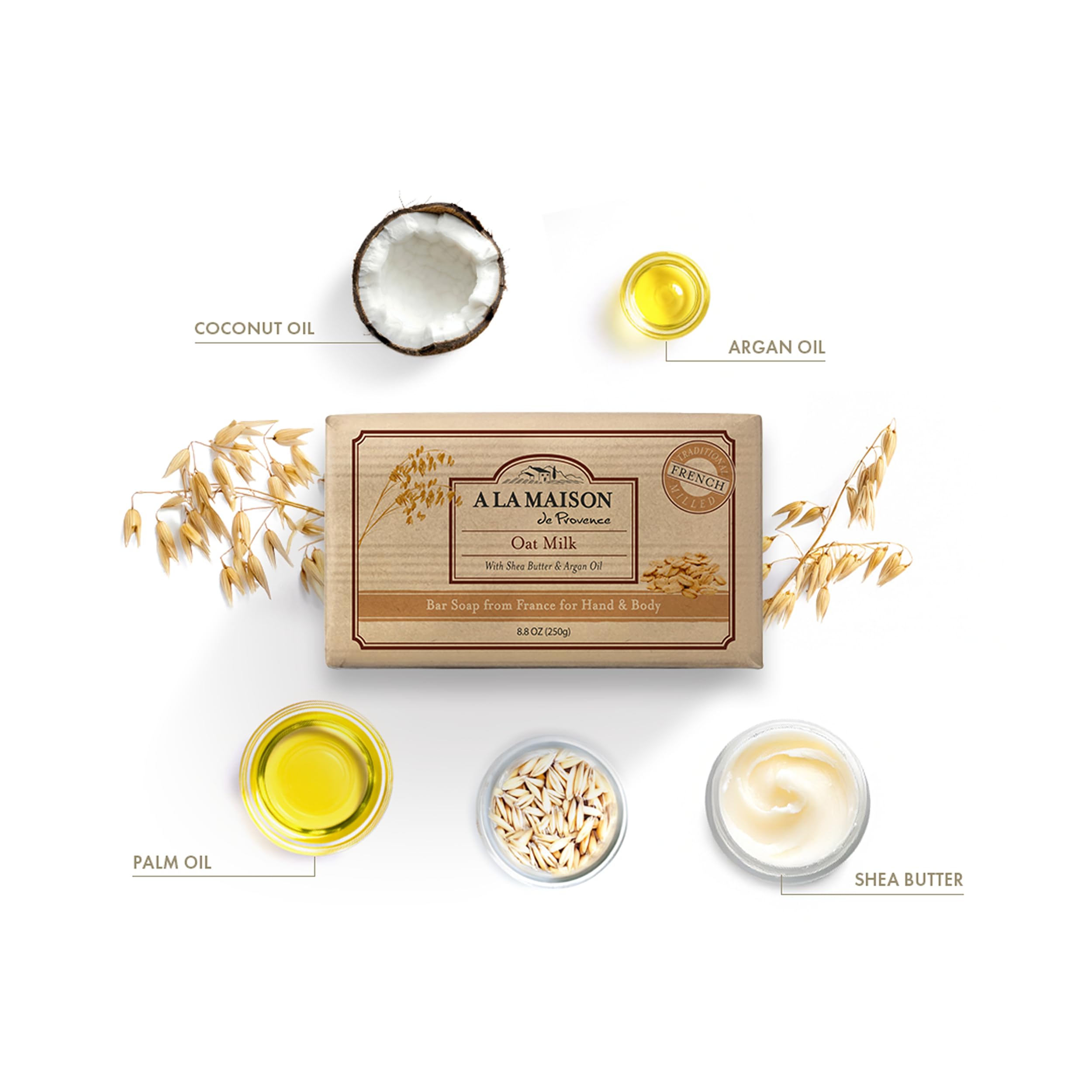 A LA MAISON Oat Milk Bar Soap - Triple French Milled Natural Moisturizing Hand Soap Bar (1 Bar of Soap, 8.8 oz Bar) thumbnail 2