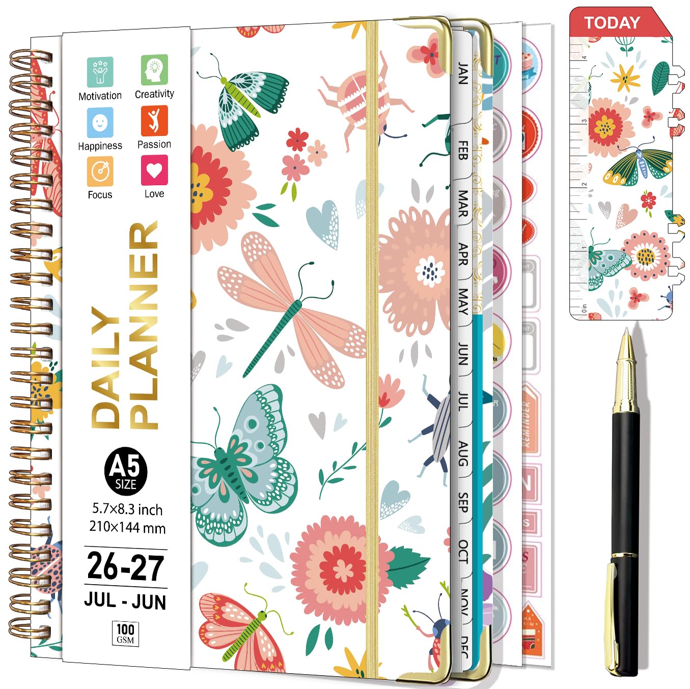 NEYSA Diary 2026 2027 A5 Week to View, Jul 2026 - Jun 2027 Mid Year Weekly & Monthly Academic Planner Organiser with Productivity Stickers & Self-adhesive Pen Loop
