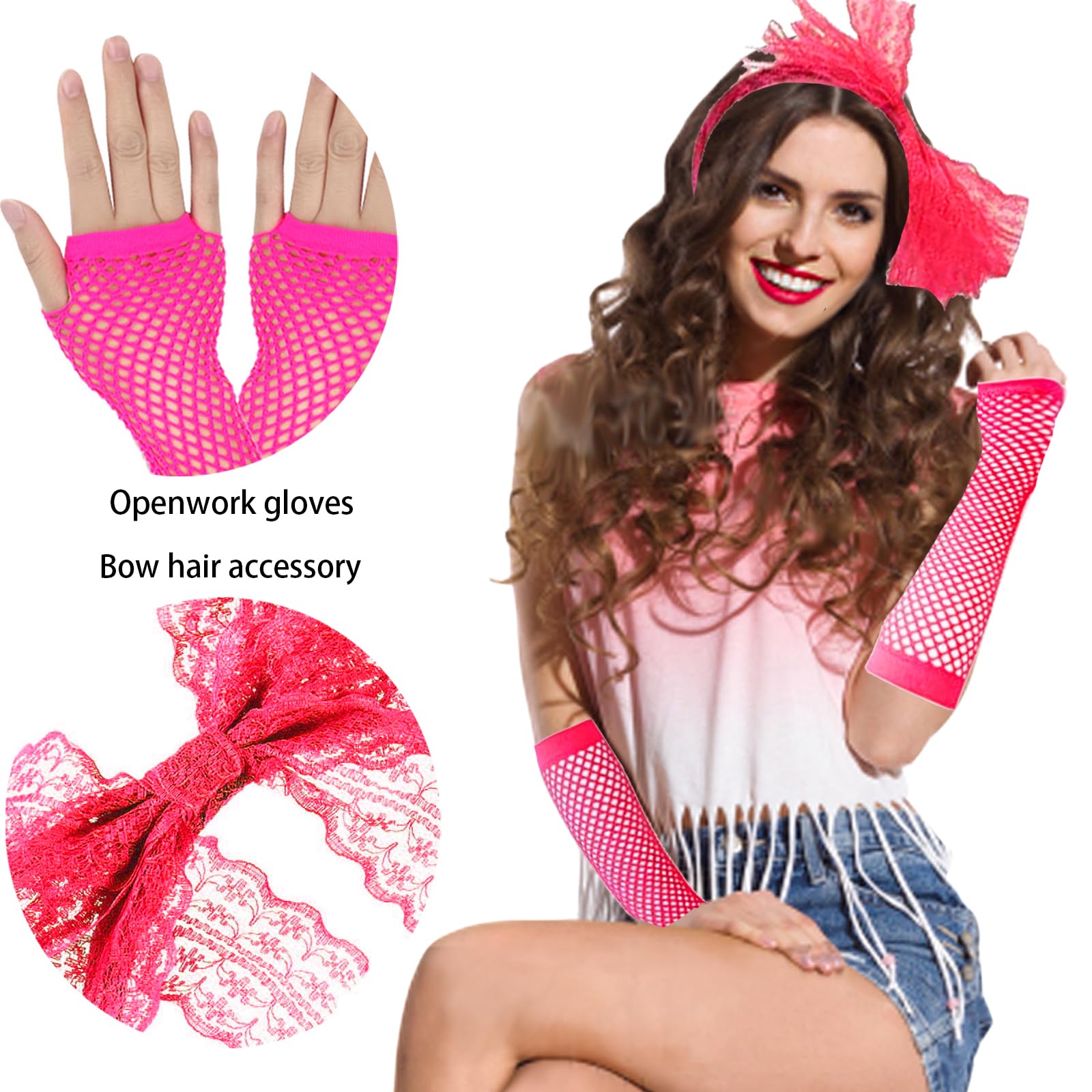 YOUYIKE Disfraz Años 80 Mujer Accesorios S/M/L/XL/XXL,Camiseta, Riñonera, Tutú, Diadema, Collar, Pendiente, Ropa Años 80 Disfraz Carnival Christmas Halloween Cosplay