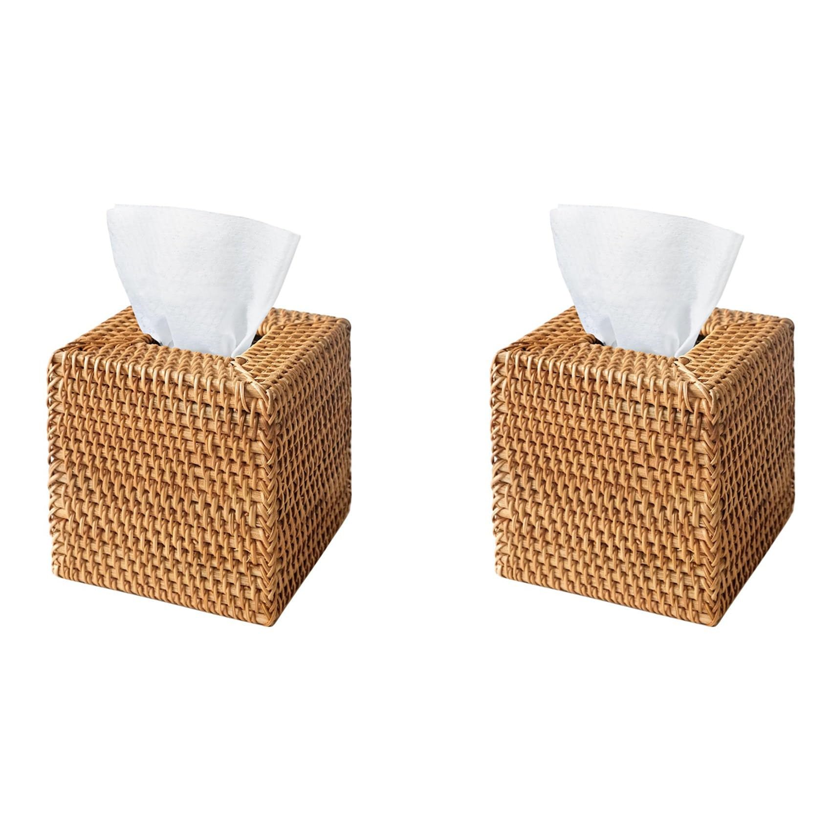 Hndhbfgrt 2X Rattan Tissue Box Cover, Hand Woven Square Wicker Holder for Tissues, for Bathroom Living Room, Tissue Holders
