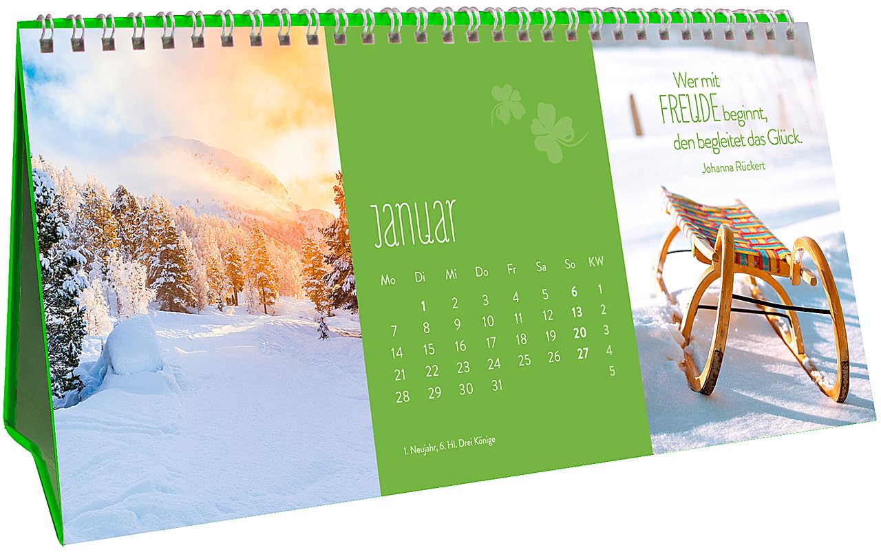 Glücksmomente für jeden Tag 2019: 3-teiliger Tischkalender mit Monatskalendarium