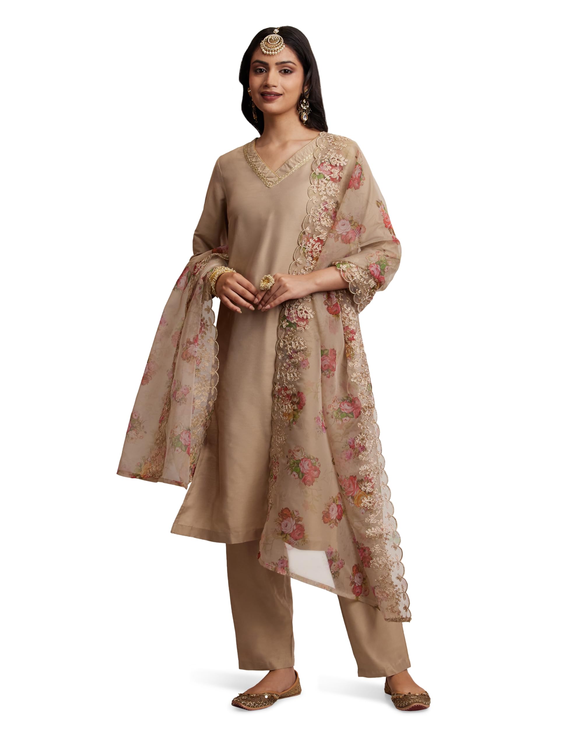 amazon brand - myx Women's Kurta Pant Set with Embroidered Organza Dupatta | Viscose,Rayon-picture-51