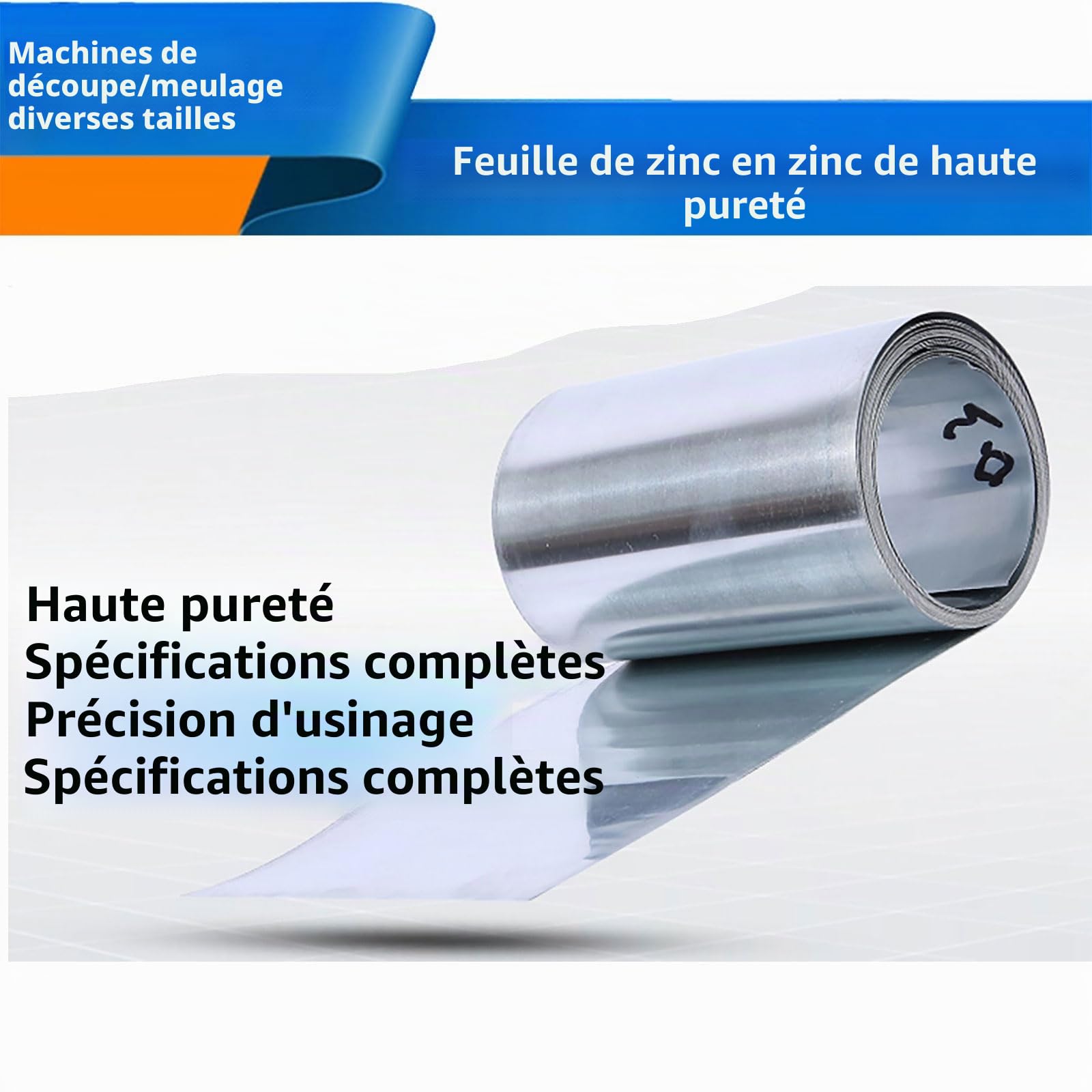 Feuille de Zinc Haute Pureté - Plaque 1m, Peau, Rouleau, Bande Métallique pour Laboratoire Scientifique, Bricolage, Artisanat, Travail des Métaux - 0.02x100mm