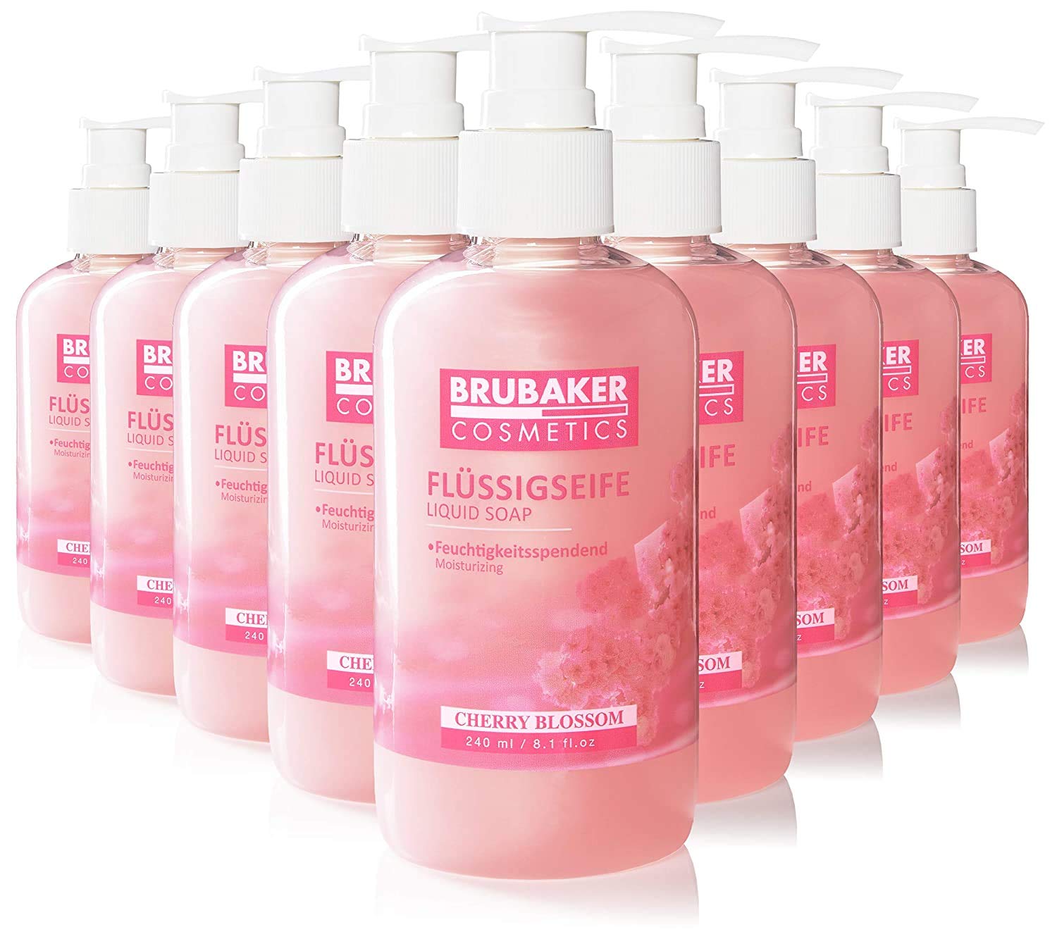 BRUBAKER Cosmetics Caja de 50 Lociones Líquidas Lavamanos Flor de Cerezo - 50 x 240 ml en un Práctico Dispensador - Limpia Suave e Higiénicamente, Hidrata y Protege