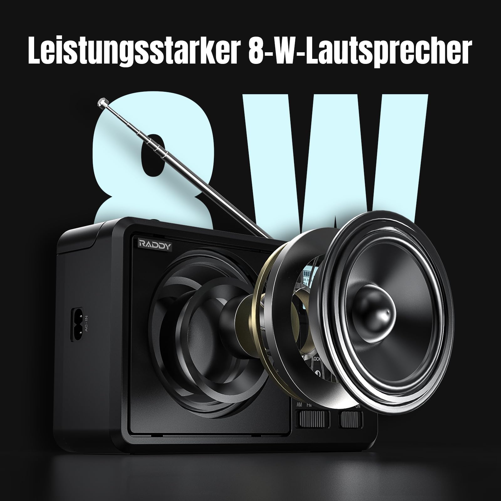 Raddy RF206 Tragbares Kurzwellenradio, Digitalradio, AM/FM-Empfänger, 8W-Lautsprecher, LCD-Display, Unterstützung für BT/TF-Karte/USB-Wiedergabe, AC/AA-Batteriebetriebenes Radio für Zuhause