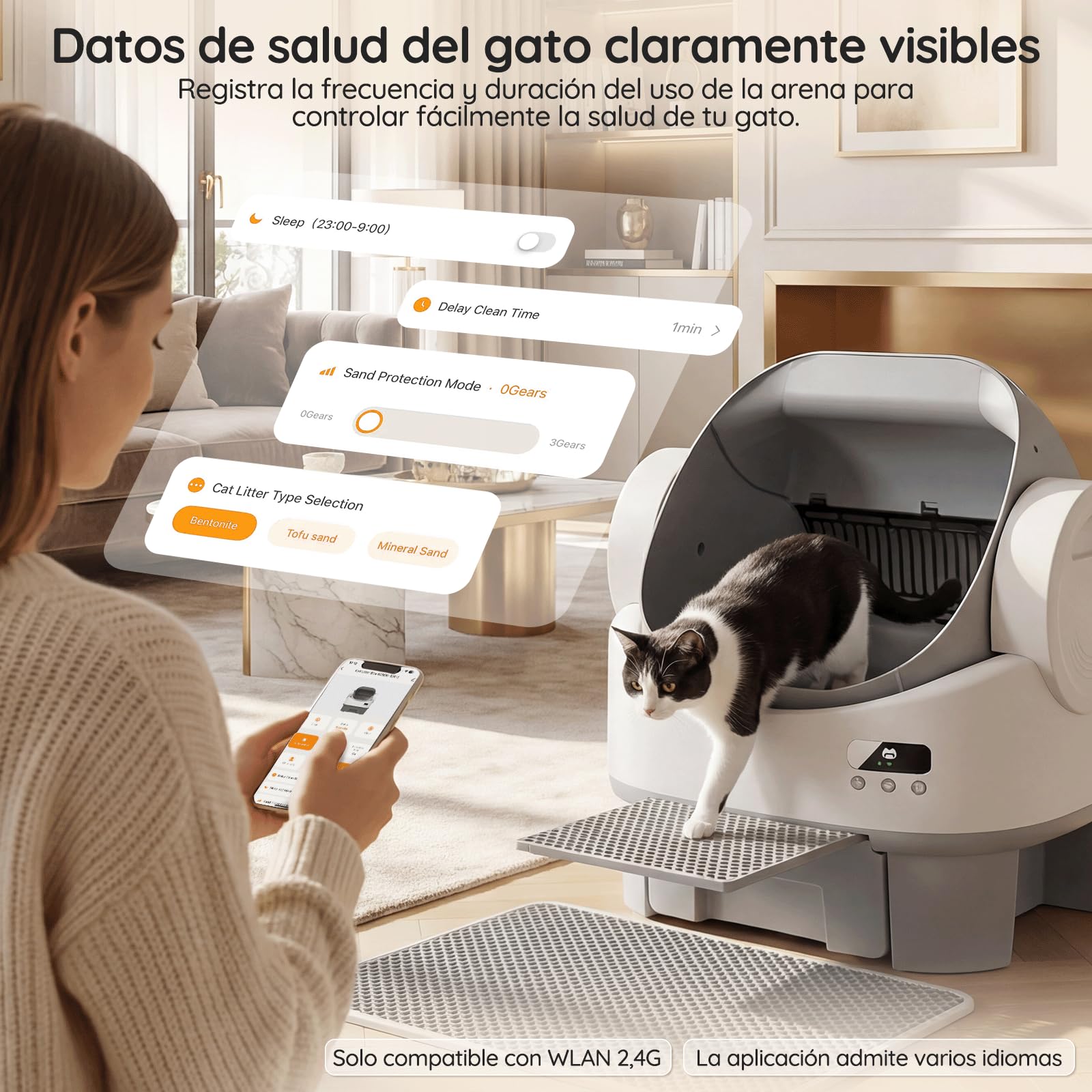 JUMMICO Arenero Gatos Autolimpiable Grande | 6 Sensores de Seguridad | Diseño XXL Semiabierto | Control App | Caja De Arena para Gatos Autolimpiable con Escalón | Funcionamiento Silencioso