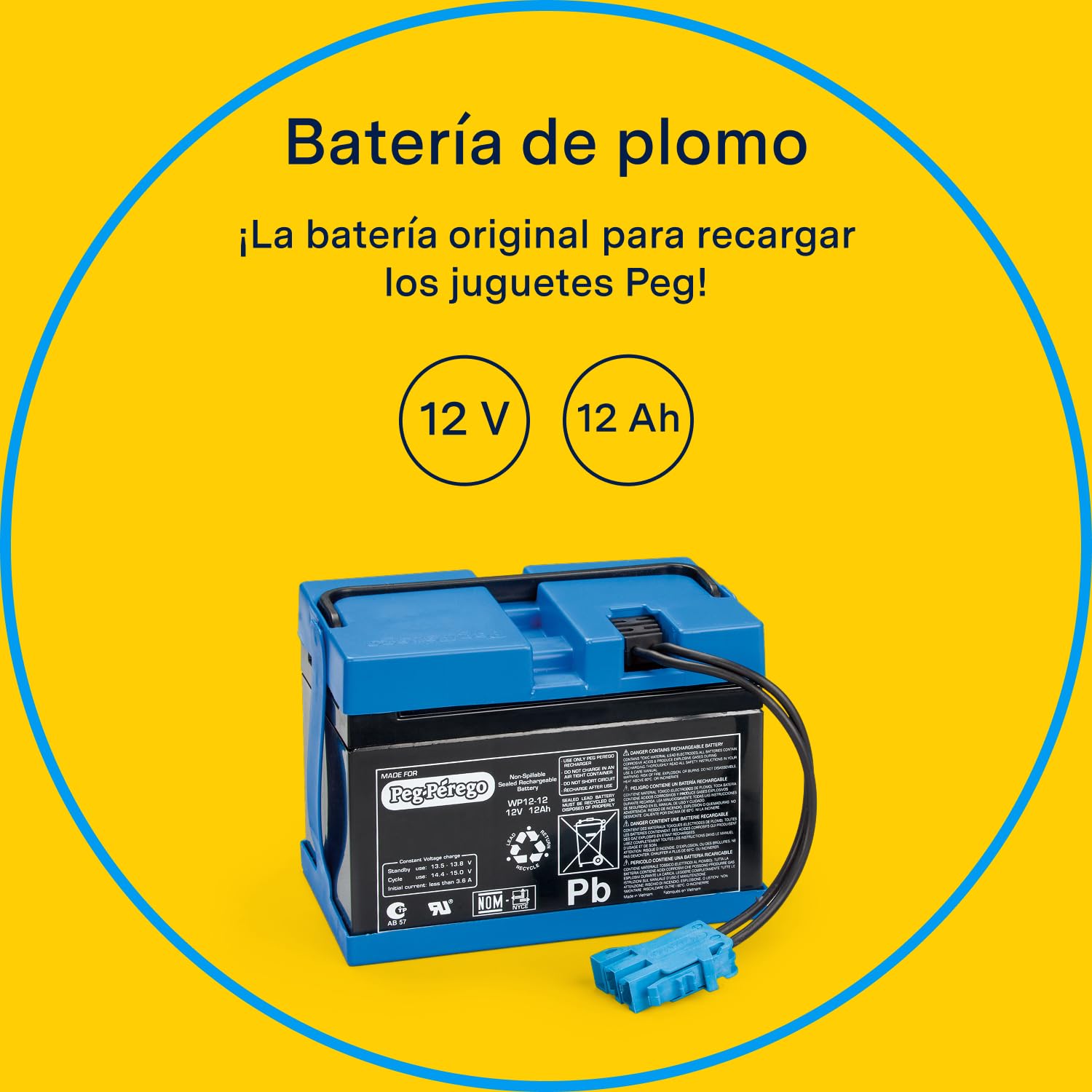 PEG Batería 12V/12Ah - Repuesto Original Recargable para Vehículos Eléctricos Peg Perego