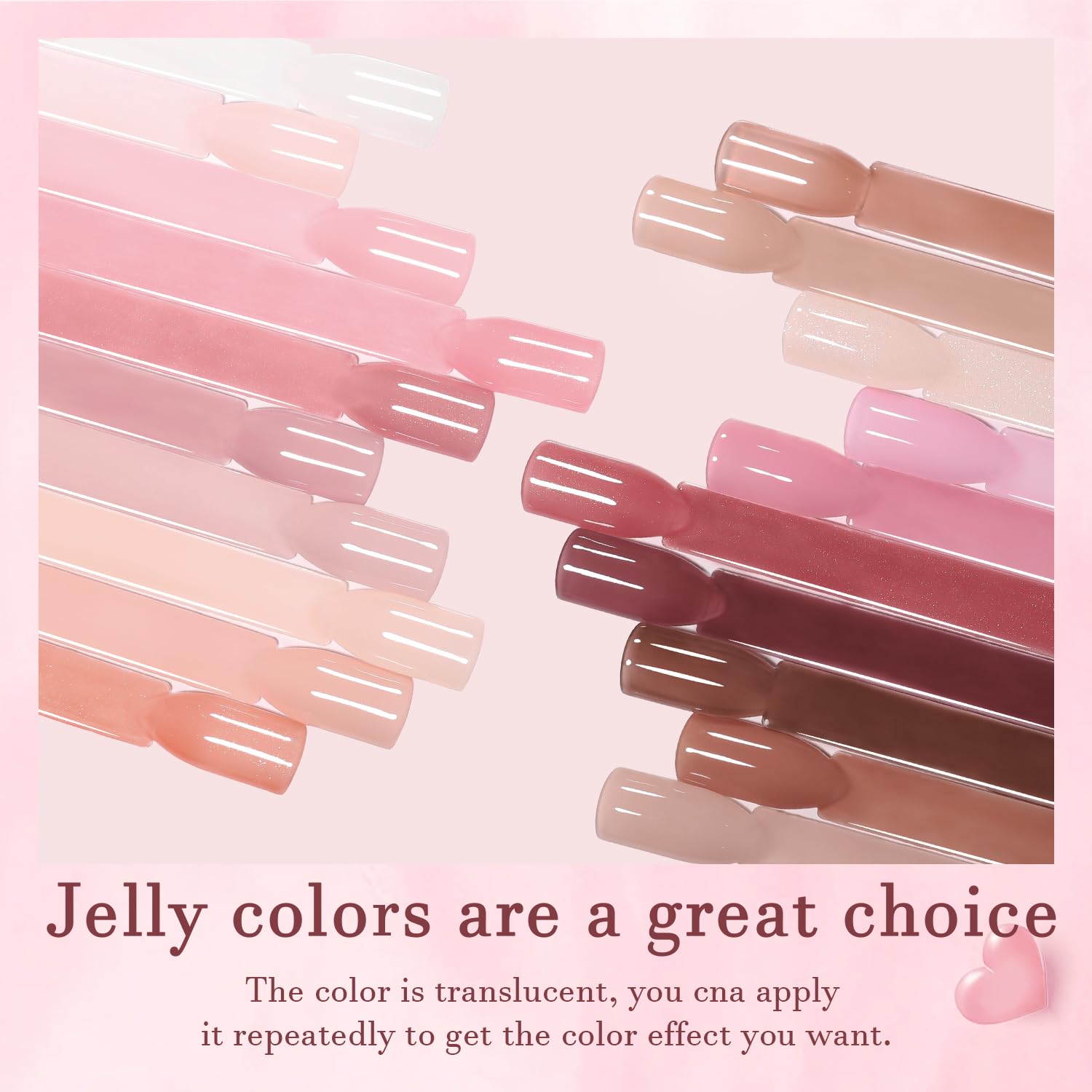 Juego de 24 esmaltes de uñas de gel Jelly Nude con esmalte de gel de colores rosa transparente con capa superior brillante y mate y capa base para arte de uñas, manicura y pedicura en casa 6