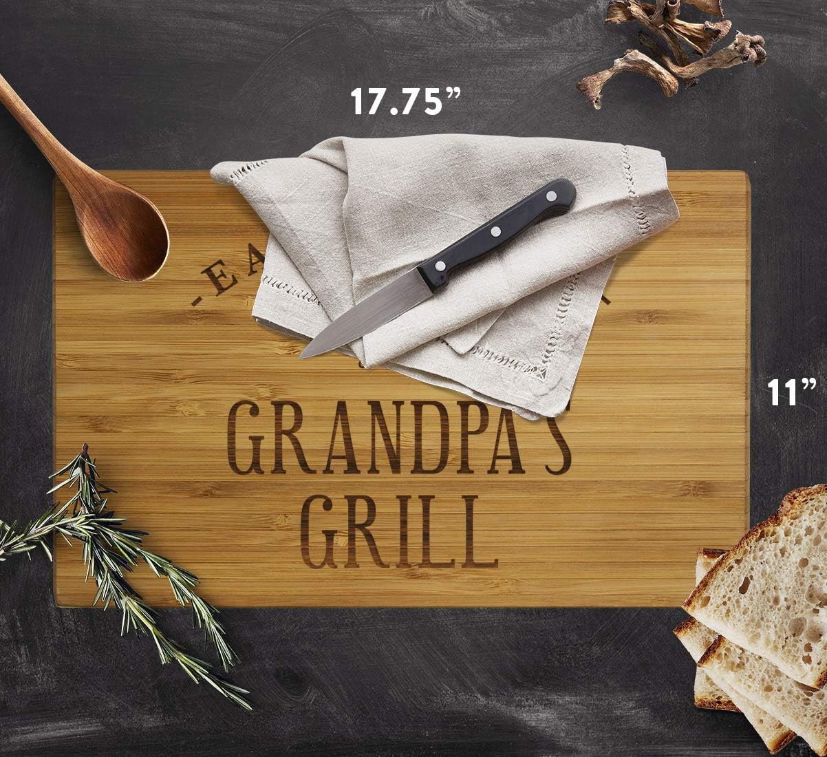 Andaz Press Large Bamboo Wood BBQ Cutting Board Gift, 17.75 x 11-inch, Grandpa's Grill, 1-Pack, Laser Engraved Serving Chopping Board Christmas Birthday Chef Kitchen Ideas