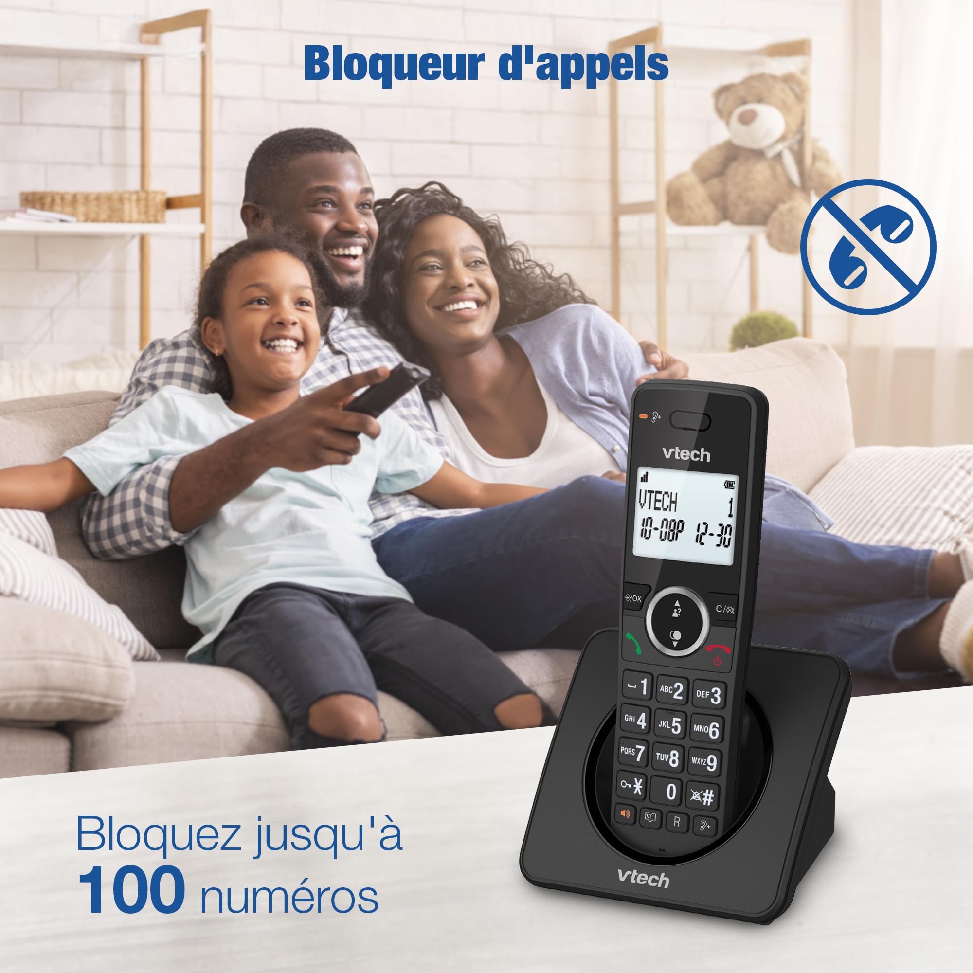VTech DECT sans Fil à 3 combinés, Blocage d'appel, rétroéclairé, conférence, 18 Heures d'autonomie, amplificateur, Haut-Parleur Mains Libres, numérotation Rapide, Mode ECO et Silencieux | ES2002