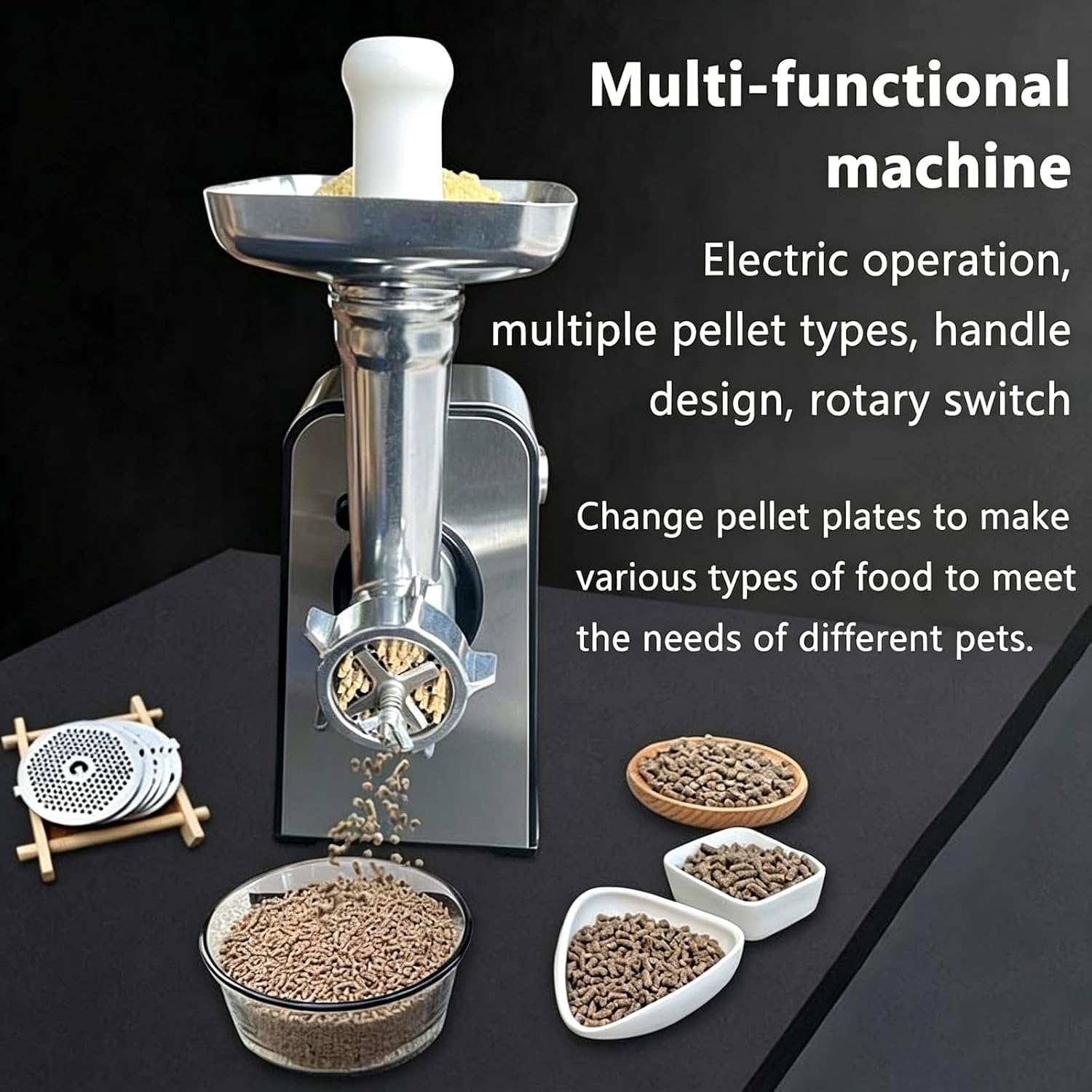 Macchina elettrica per la produzione di pellet per mangimi, robot da cucina per alimenti animali da 1200 W con lame regolabili, ideale per uccelli, pesci e piccoli animali domestici.
