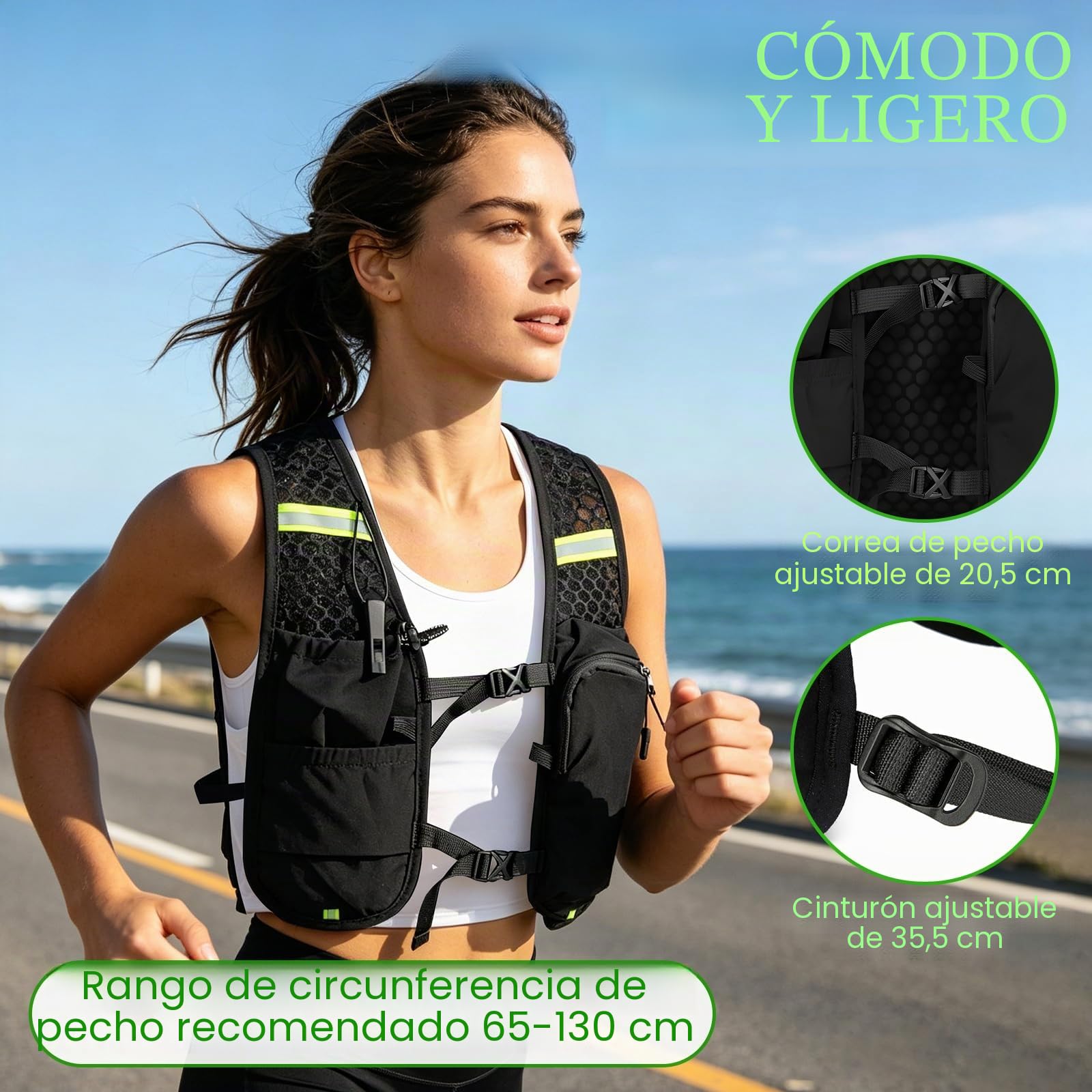 Chaleco para Correr, Mochilas de Hidratación Ligera y Transpirable con Bolsa 500ml, Chaleco Running Mujer Hombre con Tira Reflectante y Ajustable para Correr Trail Marathoner