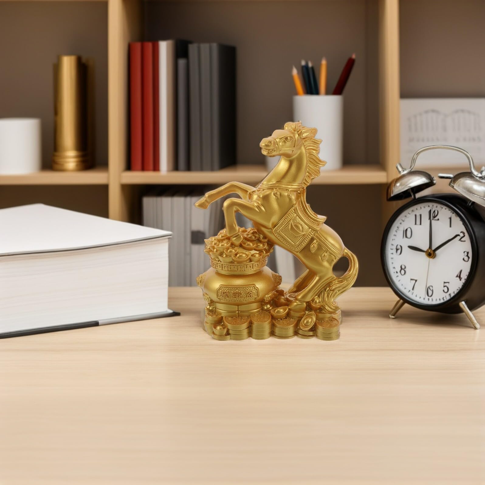 Toyvian Pferdefigur aus Kunstharz, Goldene Stehfigur zum Jahr des Pferdes