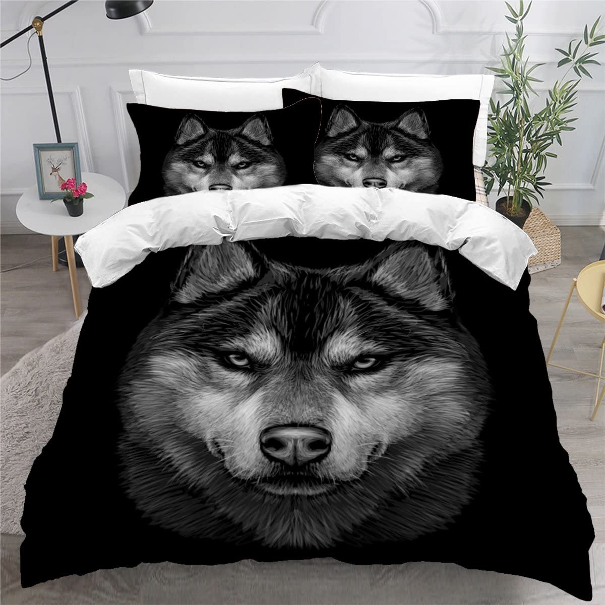 Linge de lit loup 240x260 haut de gamme en microfibre avec impression 3D