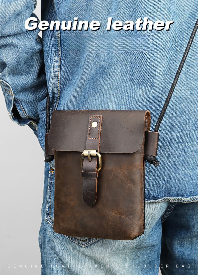 Smooth Cowhide Messenger Bag for Men - Trendy Crossbody Bag with Detachable Shoulder Strap Gift Box - Image 3