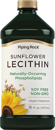 Piping Rock Aceite líquido de lecitina de girasol de 16 onzas Fosfolípidos naturales Vegano, sin soja, sin OMG, sin soja, sin gluten
