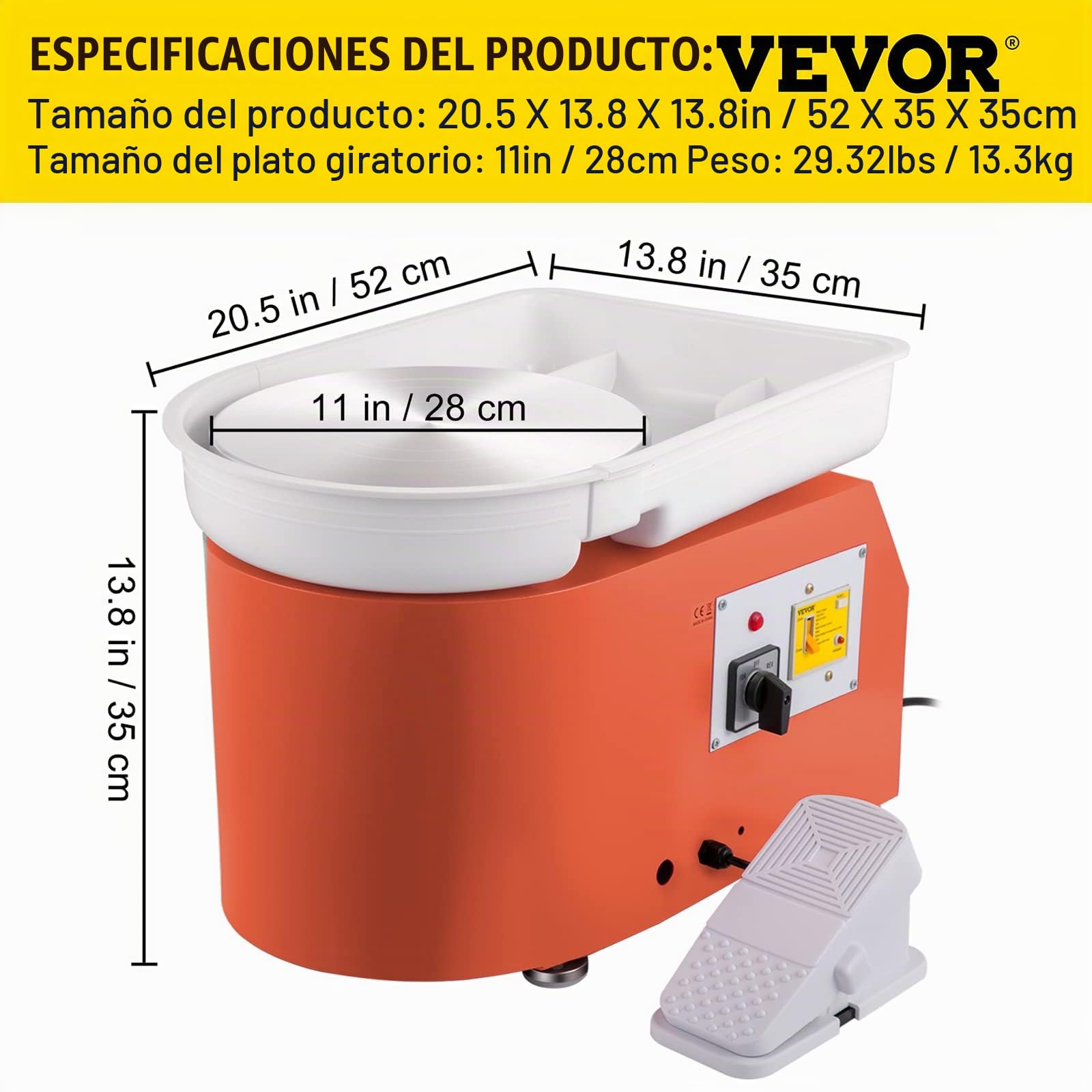 Vevor Máquina Eléctrica de Cerámica 0-300r/min Máquina de Rueda de Cerámica 11 pulgadas de Tamaño del Tocadiscos Máquina de Formación de Cerámica para Principiante y Amante de Creación de Cerámica