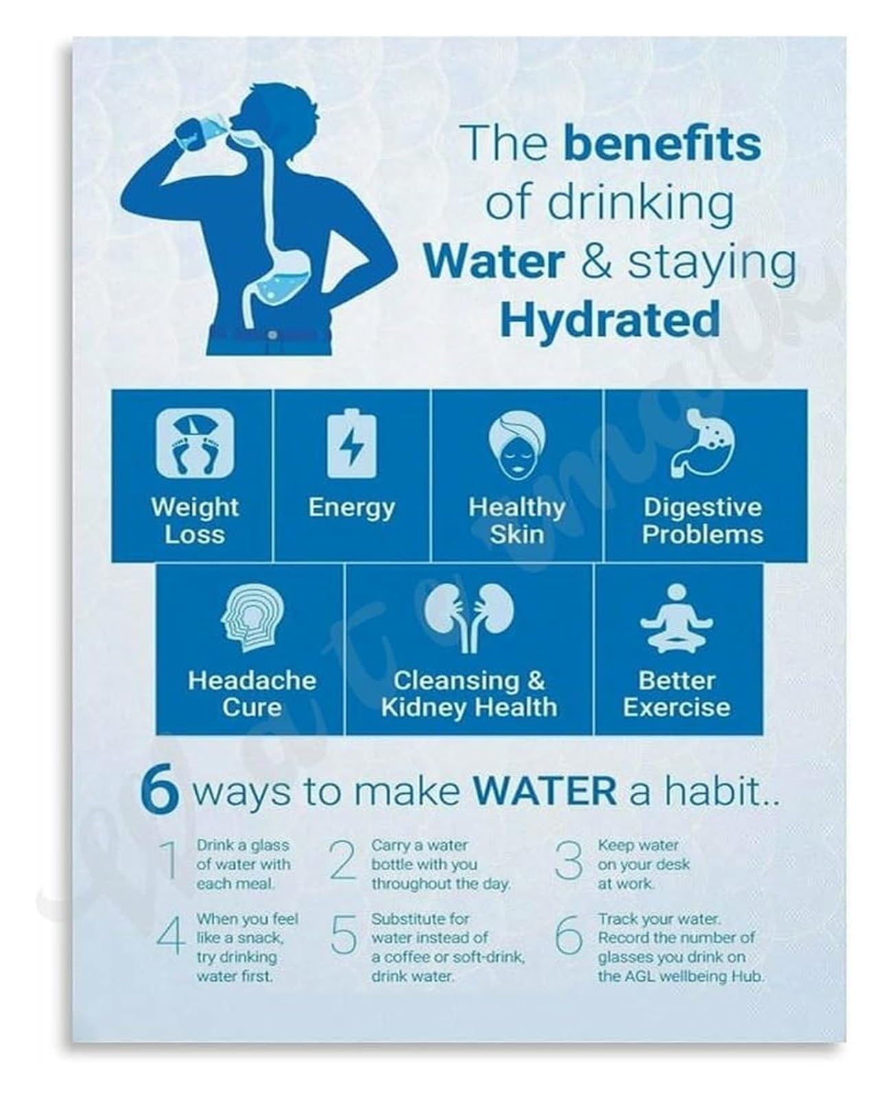 ZDVHOMCB Water Drinking Benefits for Health Stay Hydrated Poster Canvas Print Home Office