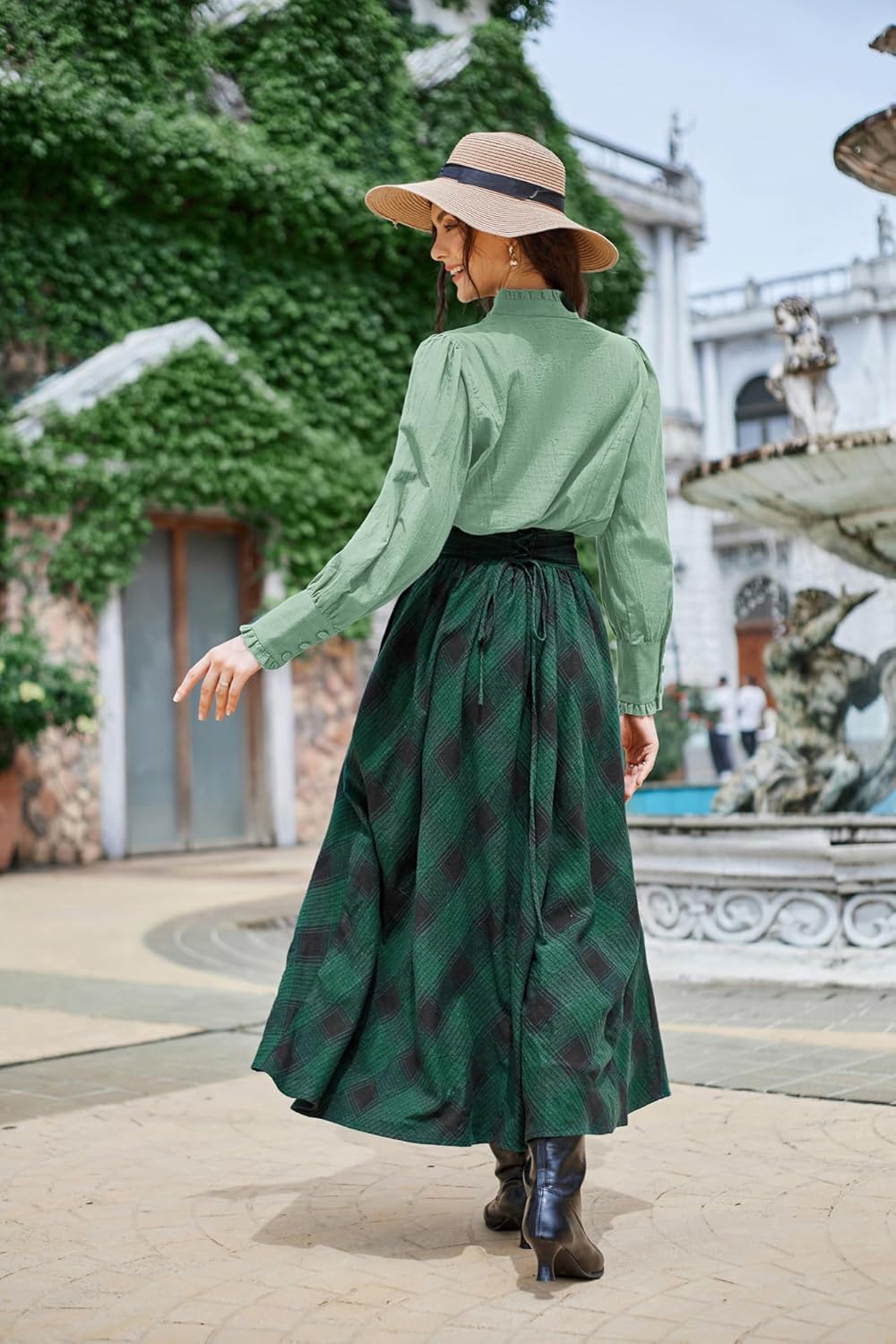 Scarlet Darkness Gothic Victorian Blouse Tops for Women 2026 Cotton Long Sleeve Renaissance Shirt Light Green S - Image 3