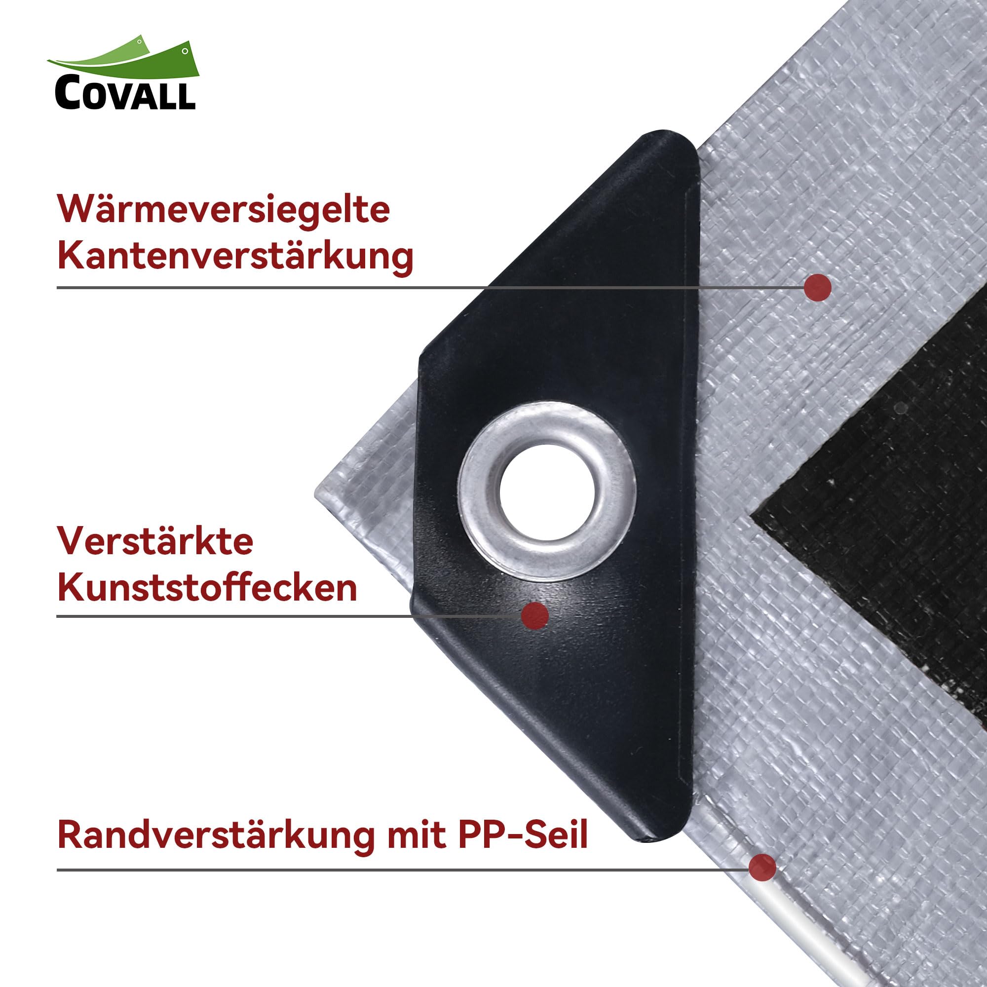 Abdeckplane mit Ösen Wasserdicht, Plane 8x10m, 155g/m² LKW Plane, Reißfest, UV-stabilisiert Gewebeplane, Multifunktionale Schutzplane Holz Bauplane Outdoor,Silber/Schwarz