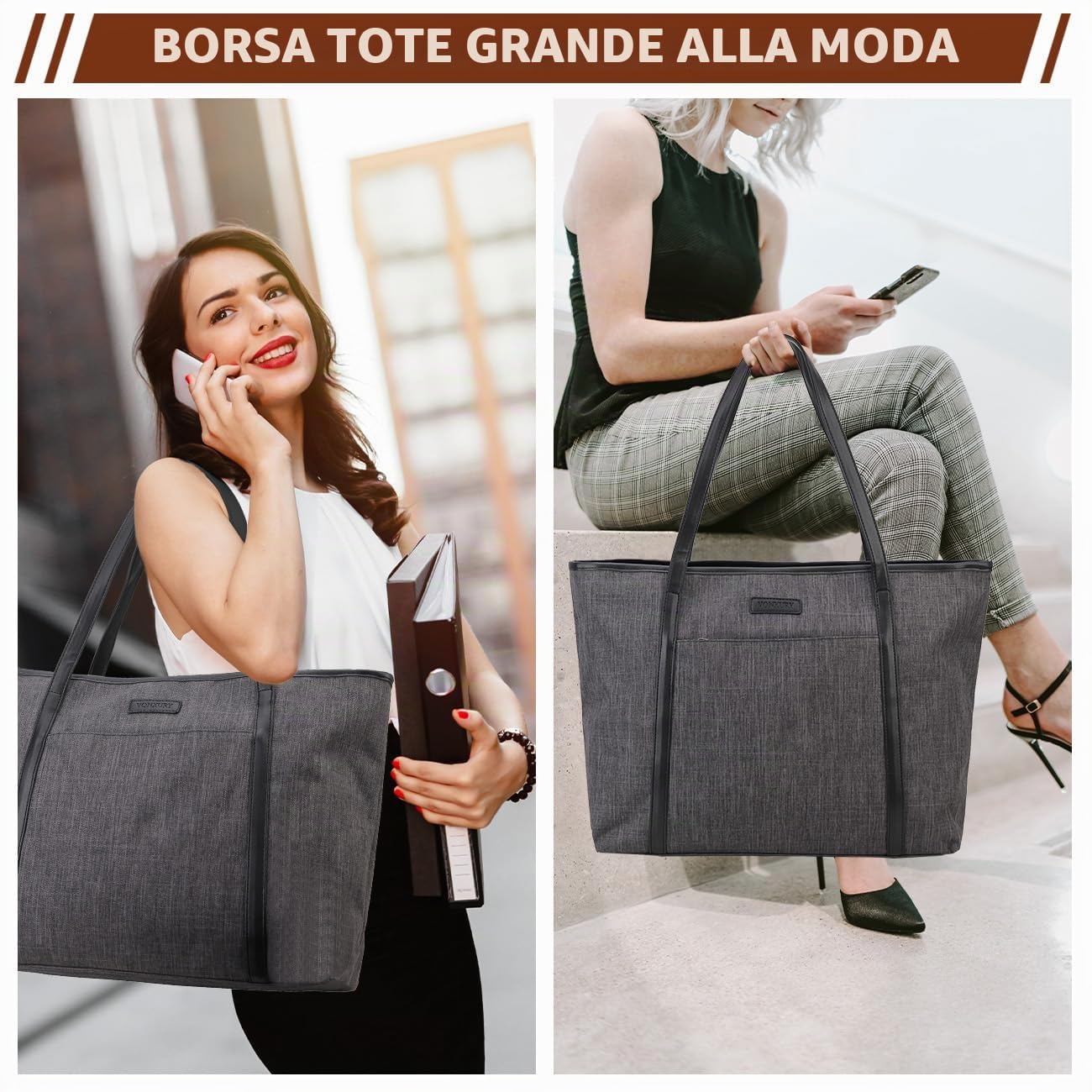 VX VONXURY Borsa Donna Borsa da Lavoro Donna da 15,6 pollici Grande Impermeabile Tote Bag Università Borsa a Tracolla per Business Uffici Scuola