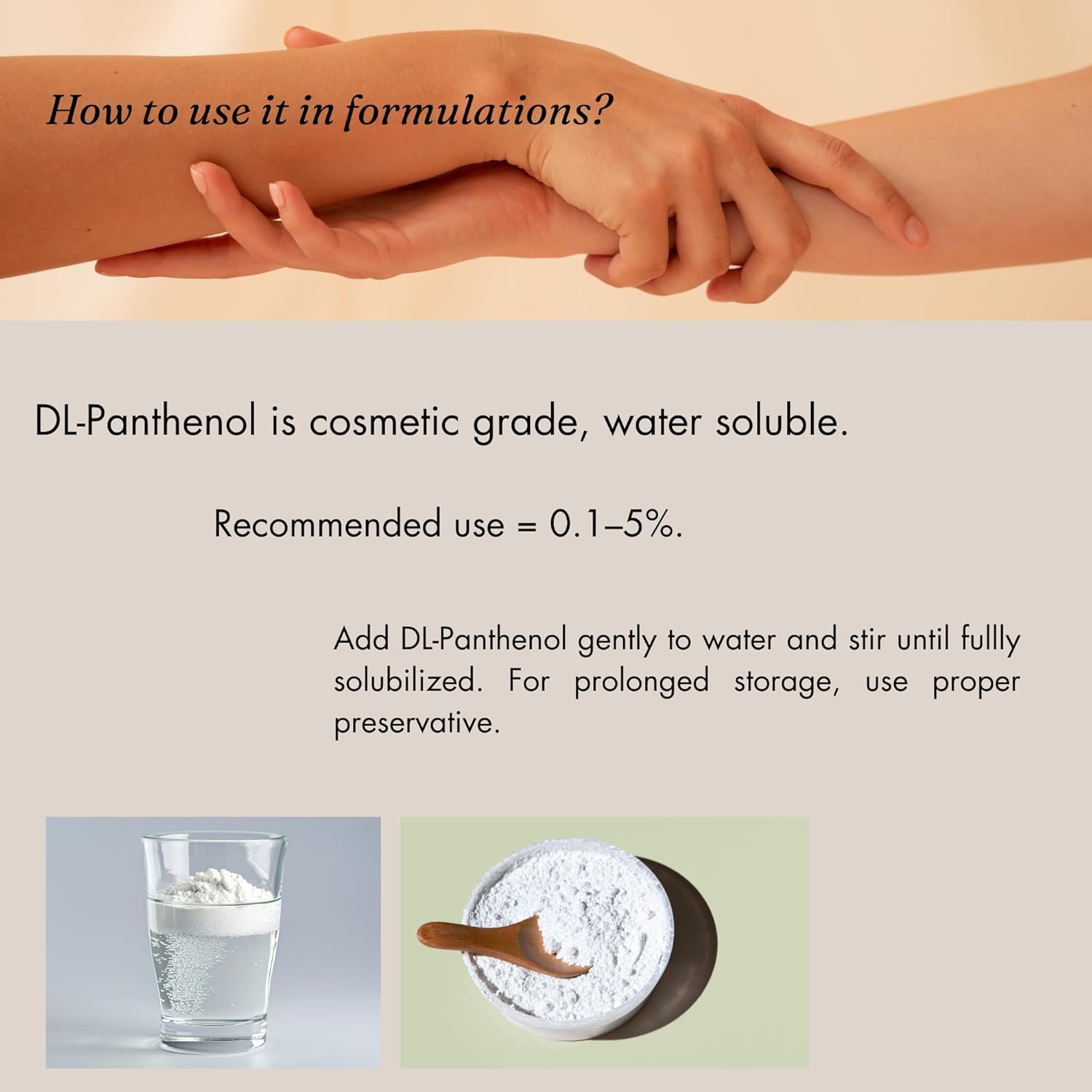 100% Pure Panthenol Powder, DL-Panthenol Powder, Provitamin B5 for Hair Care, Skin, Nails Deep Mousturizer, Use in Cosmetic Formulations or Add to Your Favorite Products (4 oz)