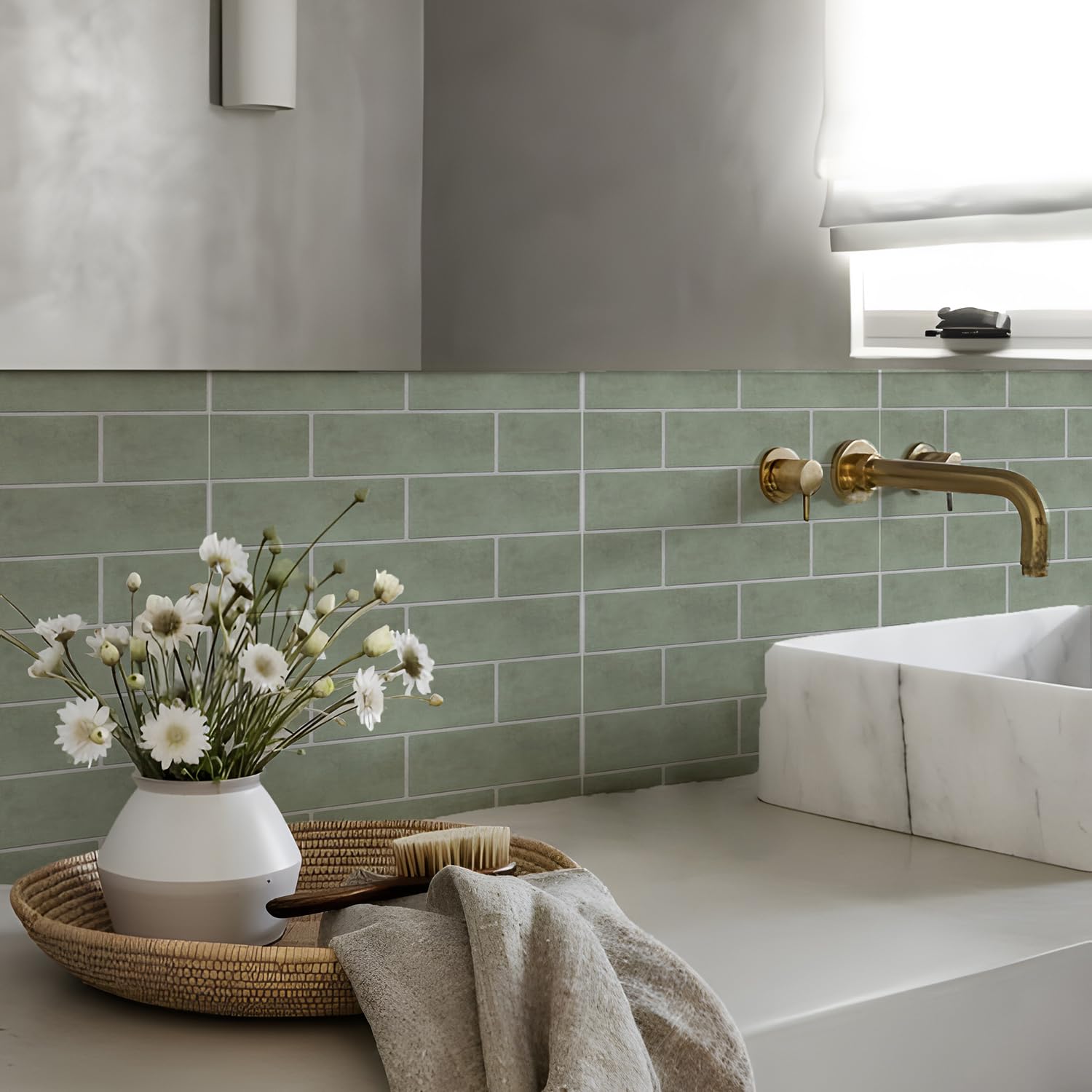 Alwayspon Piastrelle autoadesive da parete in vinile, 10 pezzi, 20 cm, staccabili e incollate, impermeabili, paraspruzzi per cucina, bagno, motivo floreale