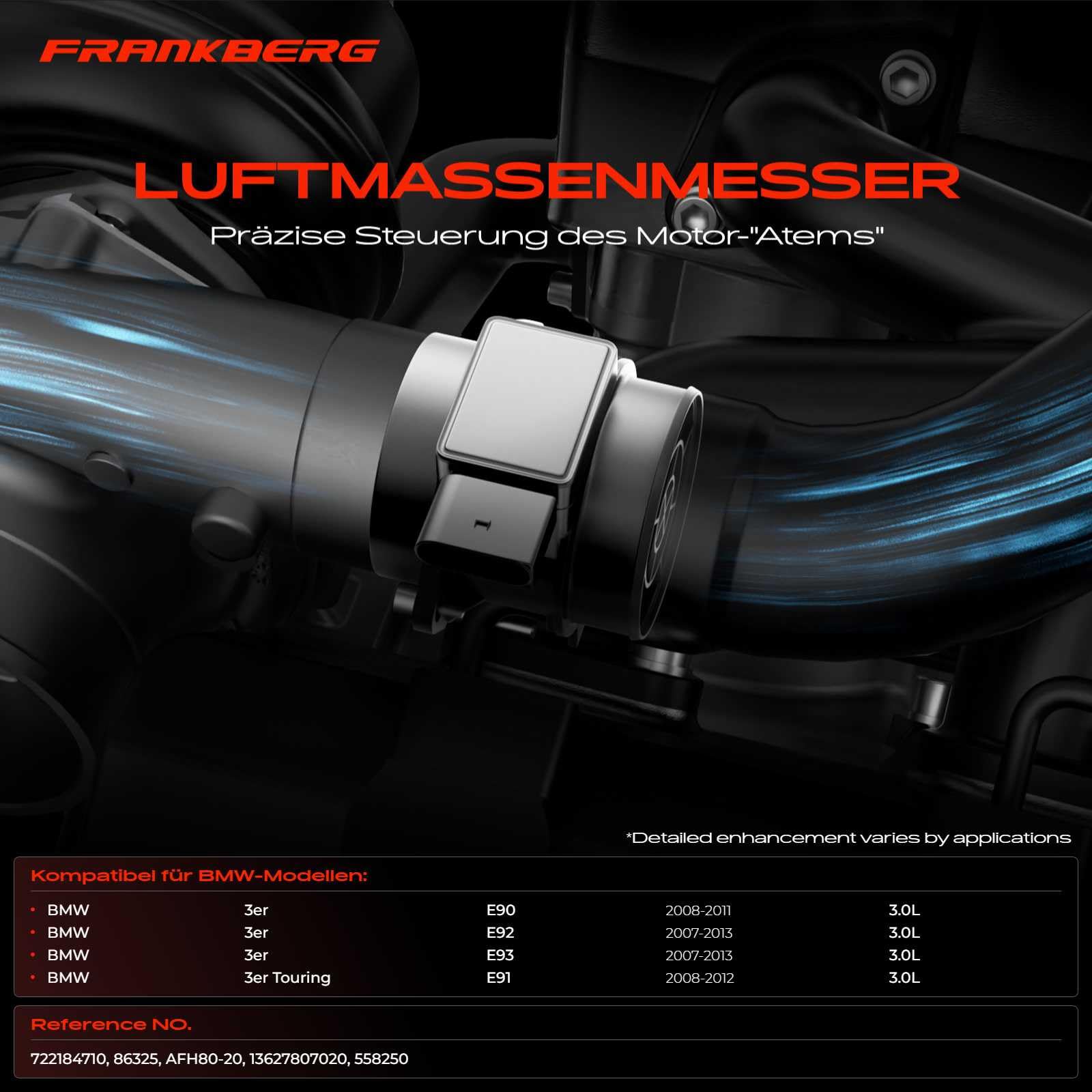 Frankberg Luftmassenmesser Kompatibel mit 3er E90 E92 E93 3er Touring E91 2007-2013 13627807020