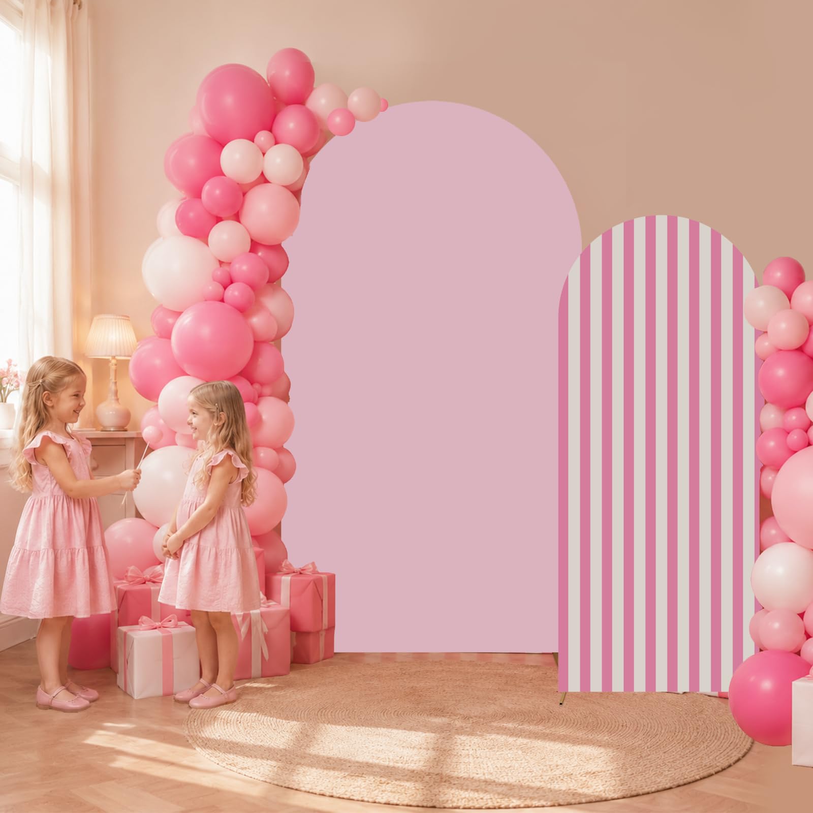 2 x rosa gestreifte Hintergrundabdeckungen, rosa Party-Dekorationen
