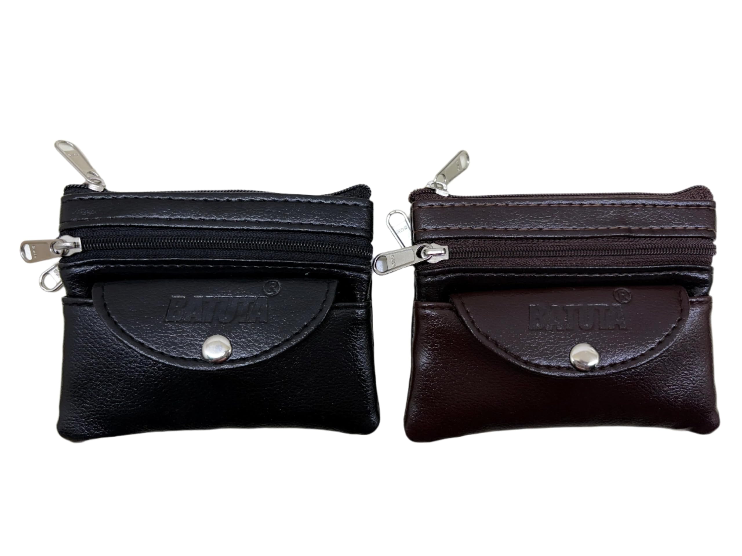 Small Leather Coin Purse with Double Zipper Compartments, Black, Pack of 2-image-43
