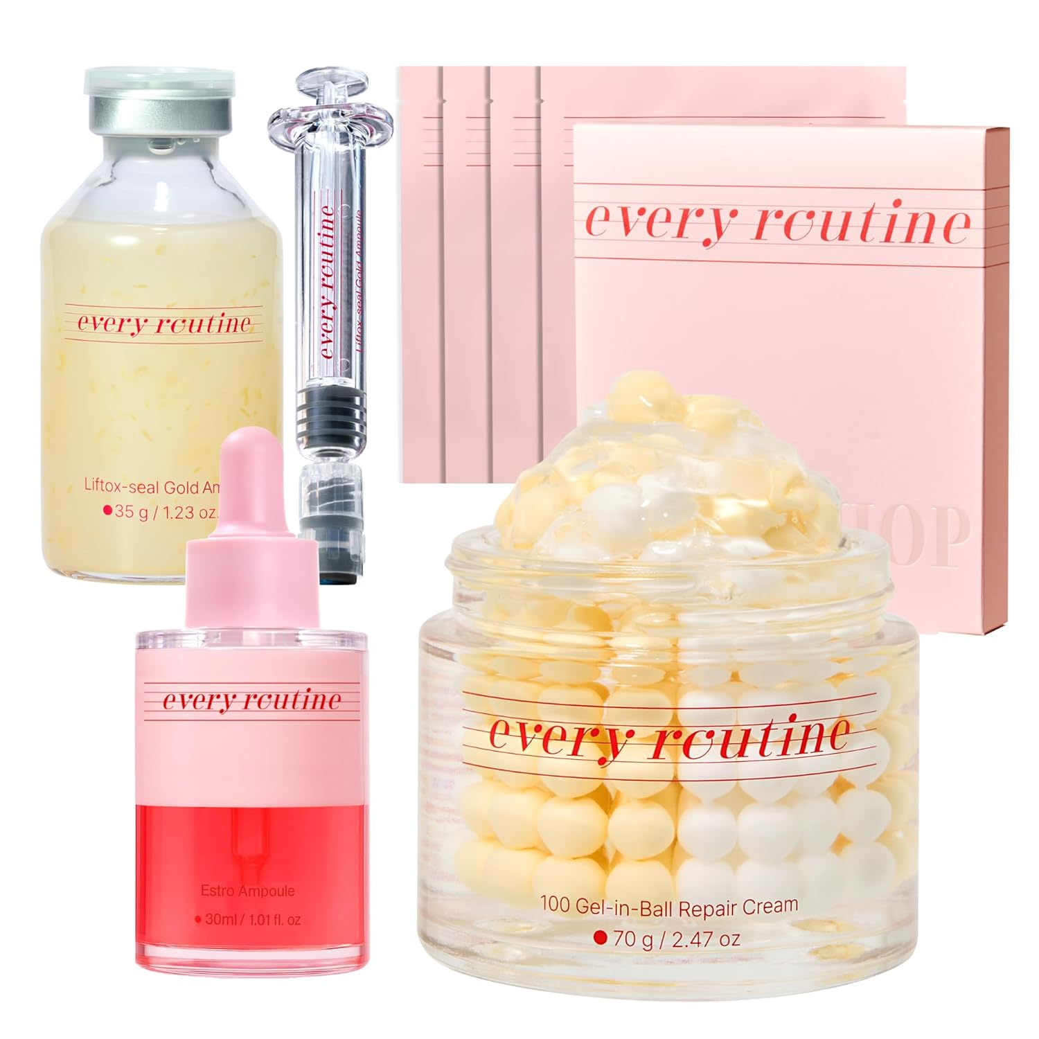 Intensive Glow & Lift Set: Gold Ampoule, Estro Collagen Ampoule, Gel-in-Ball Cream, & Hydrogel Mask (4 Sheets) – Premium 4-Step Anti-Aging Skincare Routine (K-Beauty)