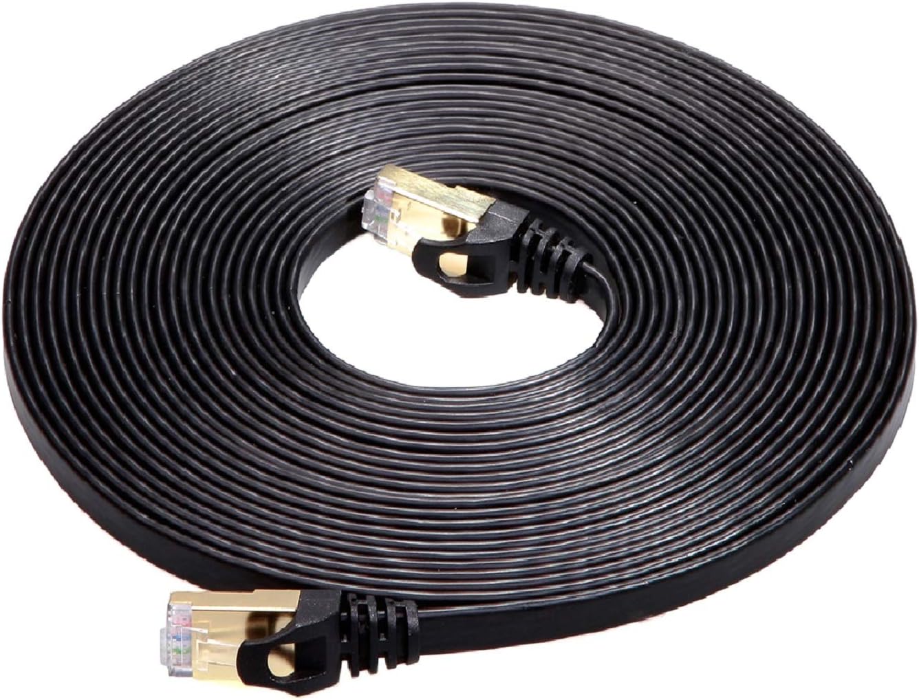 CableGeekerCat7 Shielded Ethernet Cable 25ft (Highest Speed Cable) Flat Ethernet Patch Cable Support Cat5/Cat6 Network600Mhz10Gbps - Black Computer Cord + Free Clips and Straps for Router Xbox