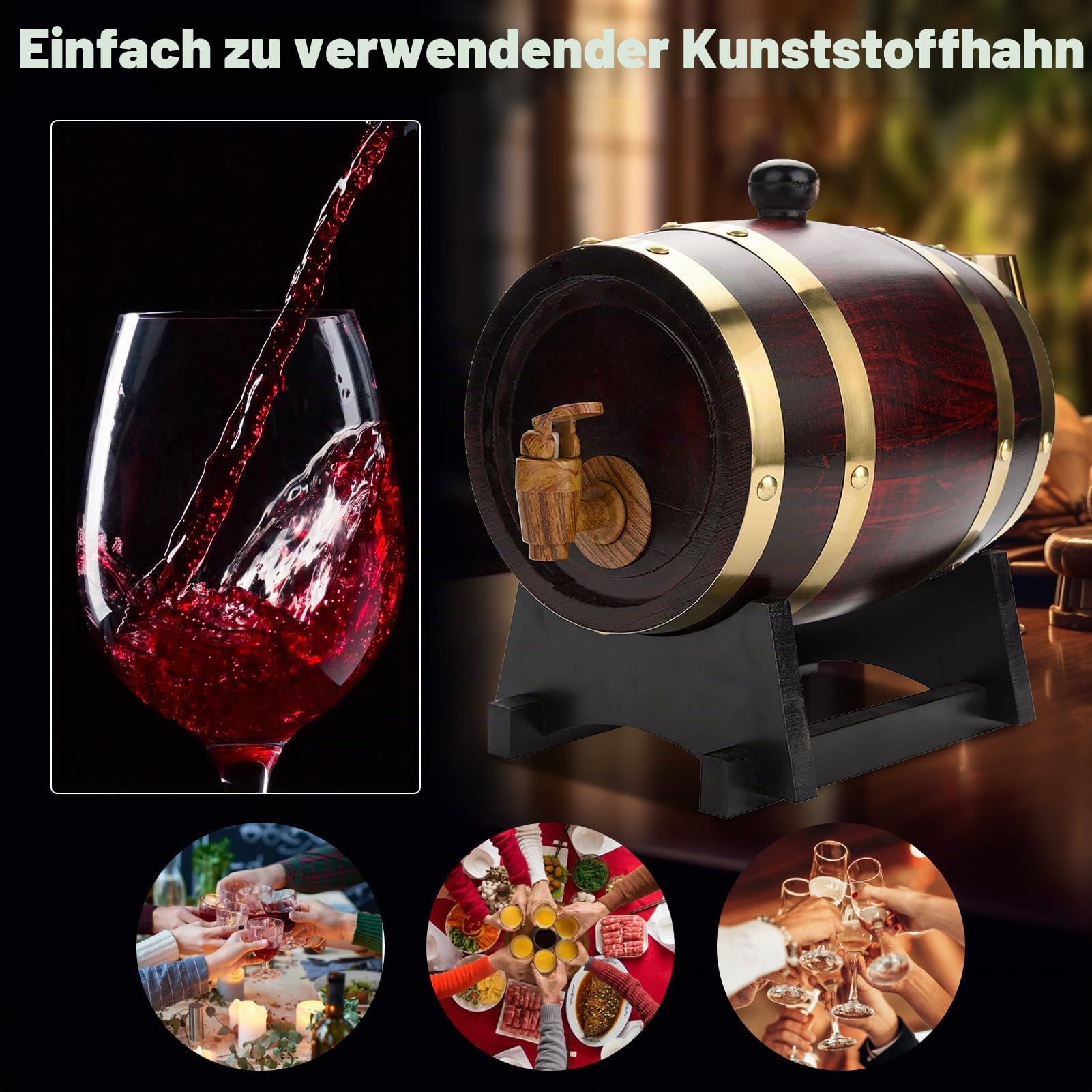Bierfässer aus Holz 1,5L/3L/5L/10L, mit Fass, Ständer und Holzverschluss, Bierfass zu Hause, perfekt für Bier, Whisky oder Wein (1,5L)