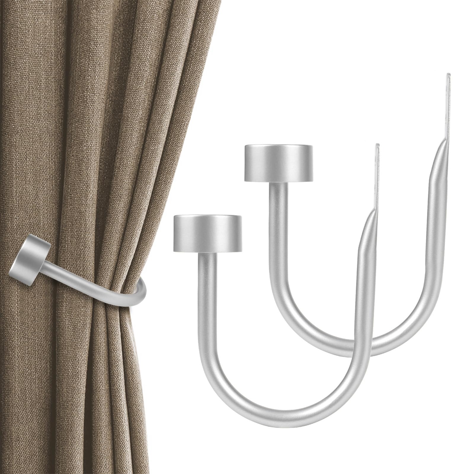 KAMANINA 2 Pack Silver Curtain Holdbacks, Wall Mounted Curtain Tie Backs